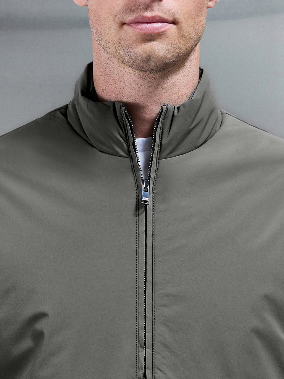 Padded Shell Zip Through Jacket in Olive