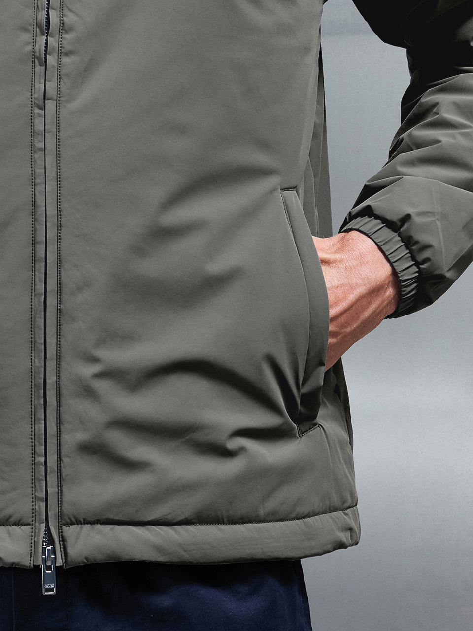 Padded Shell Zip Through Jacket in Olive