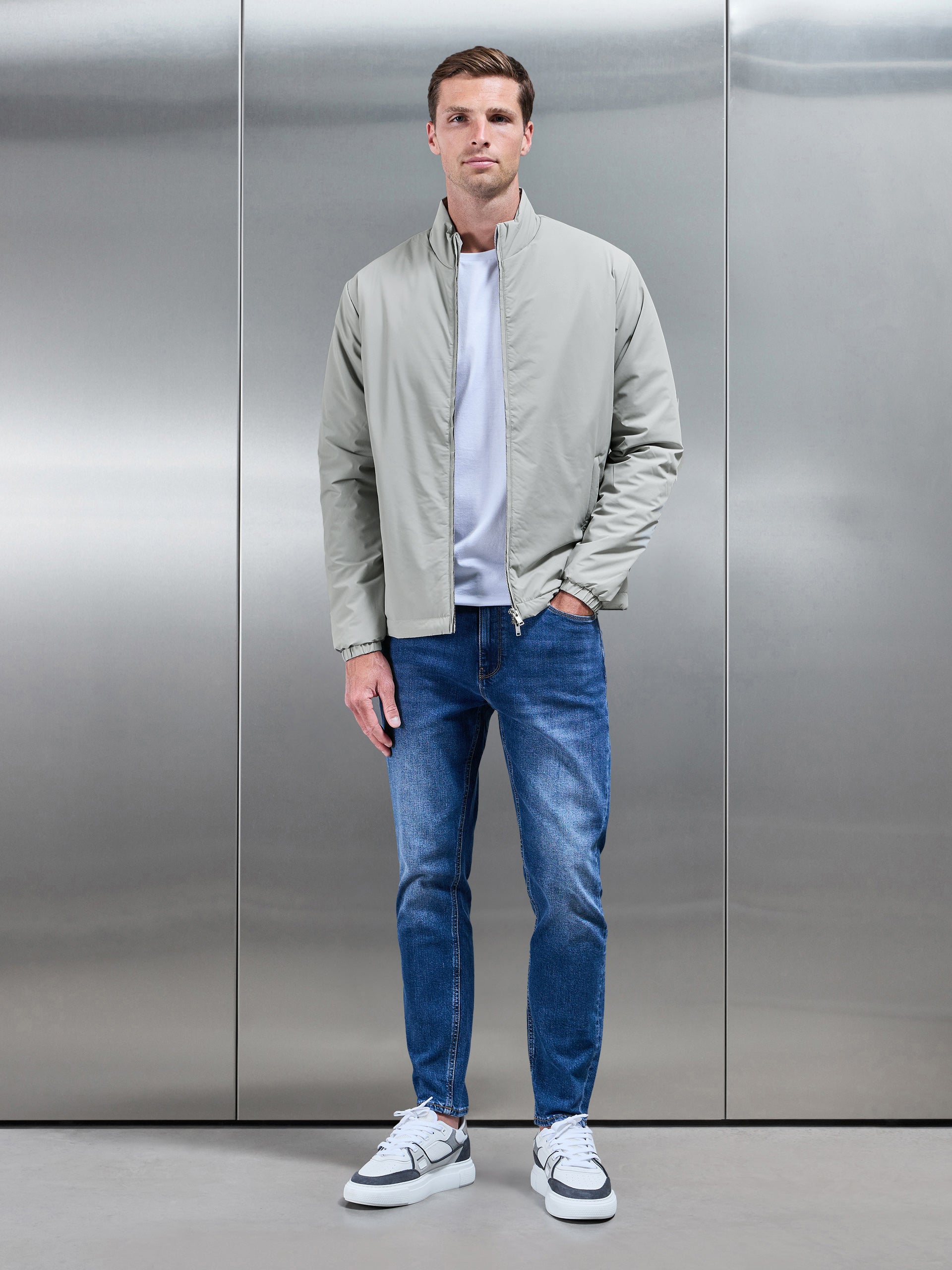 Padded Shell Zip Through Jacket in Stone