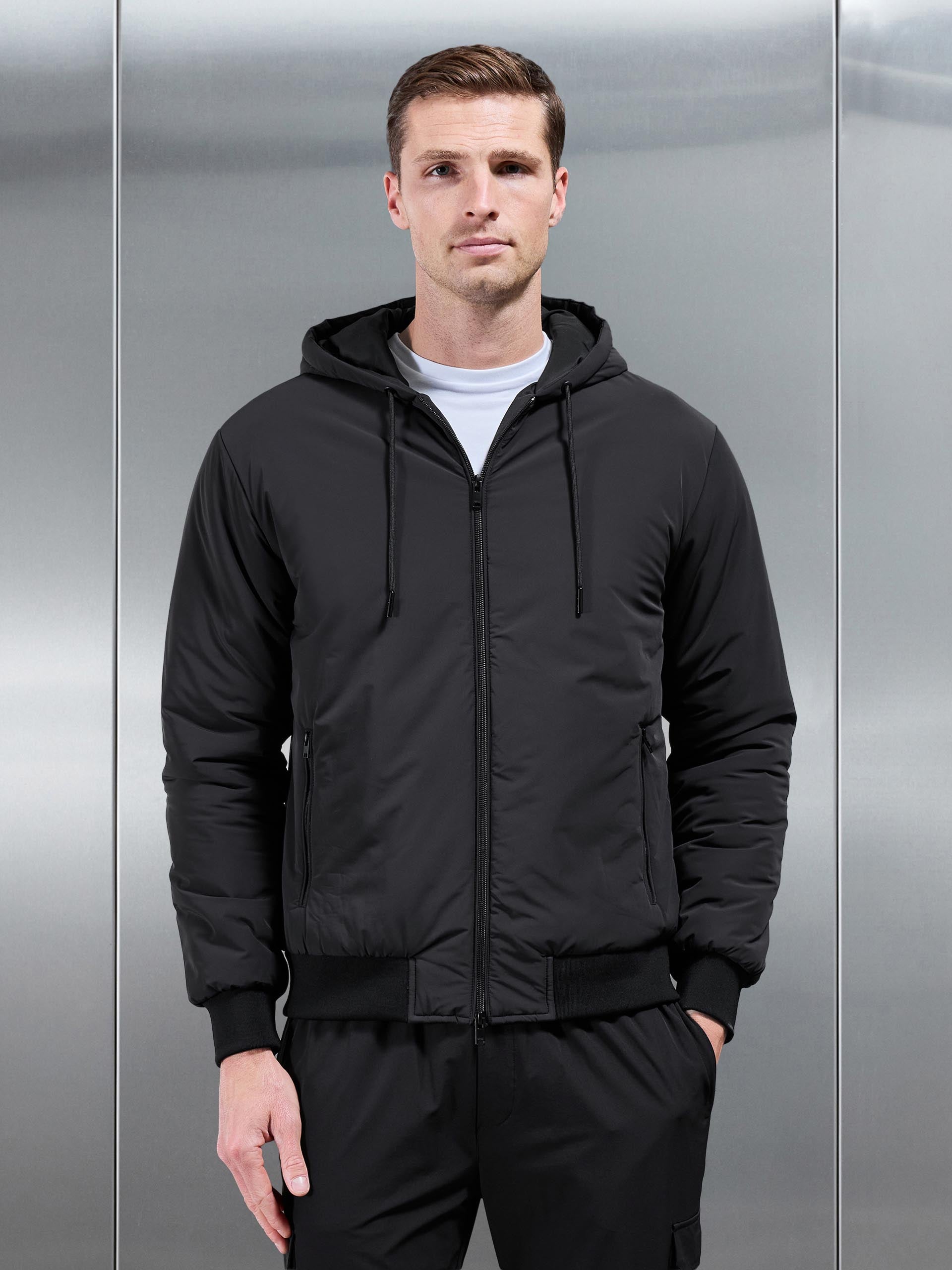 Padded Tonal Windbreaker in Black