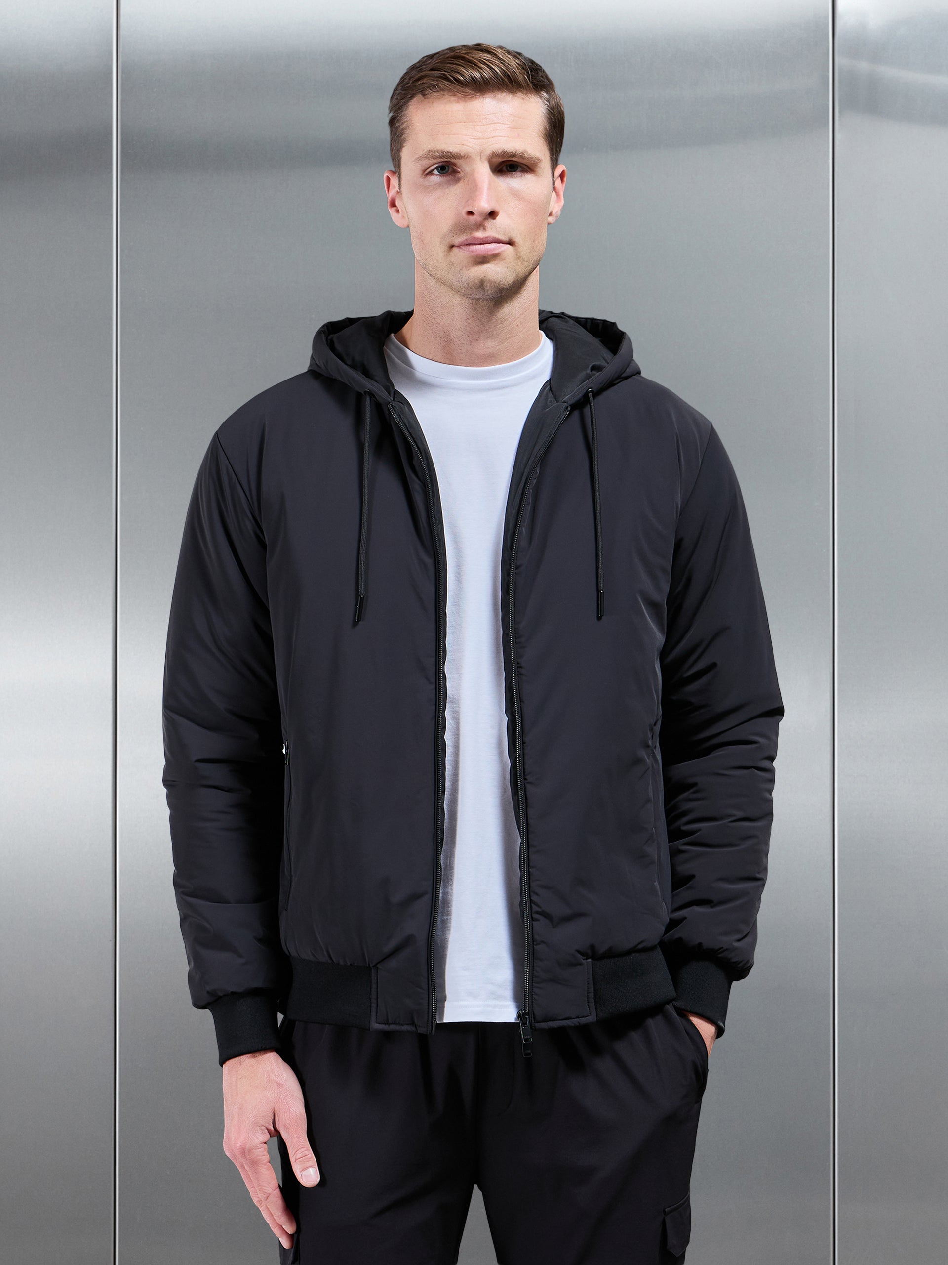 Padded Tonal Windbreaker in Black