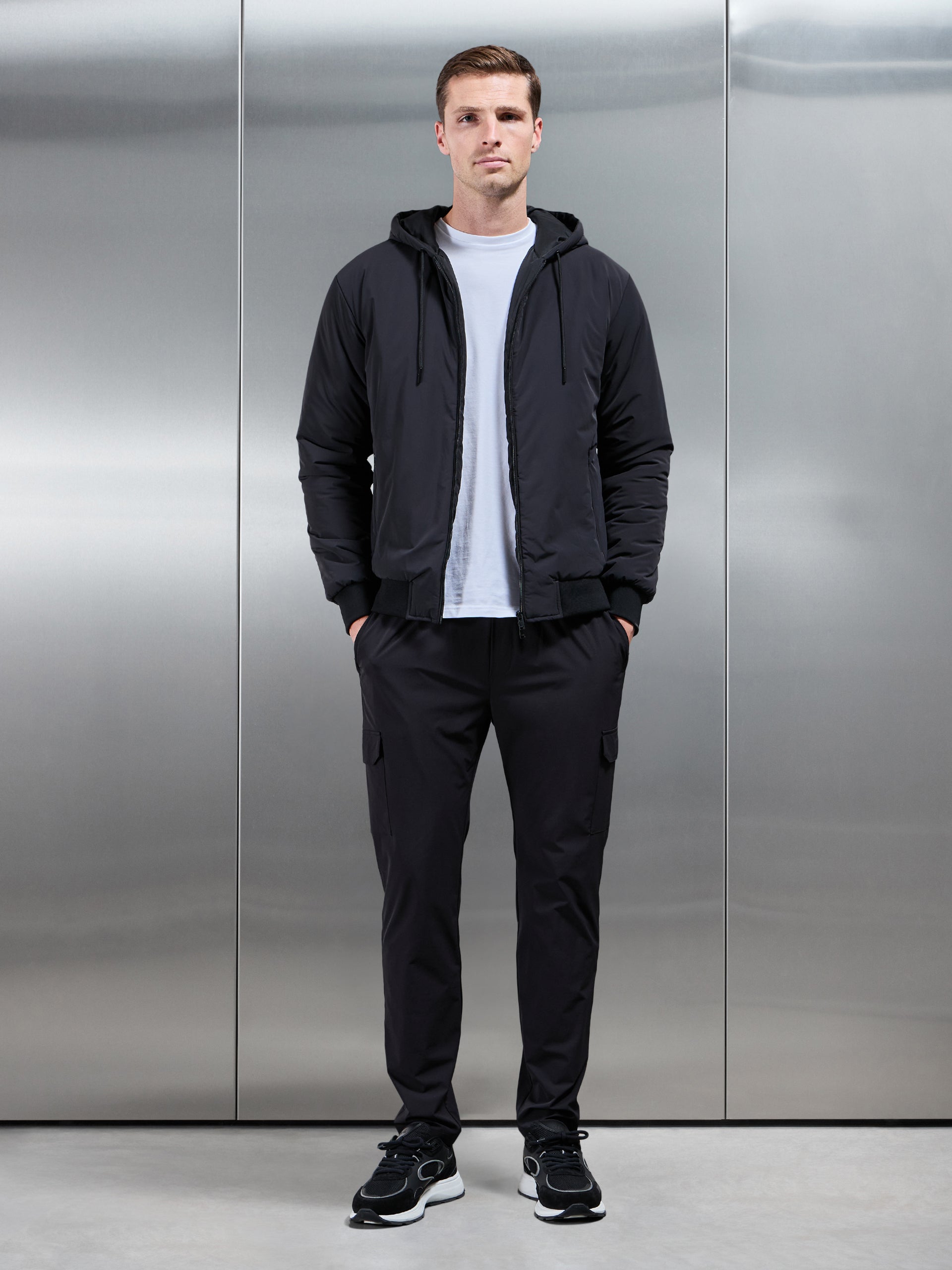 Padded Tonal Windbreaker in Black