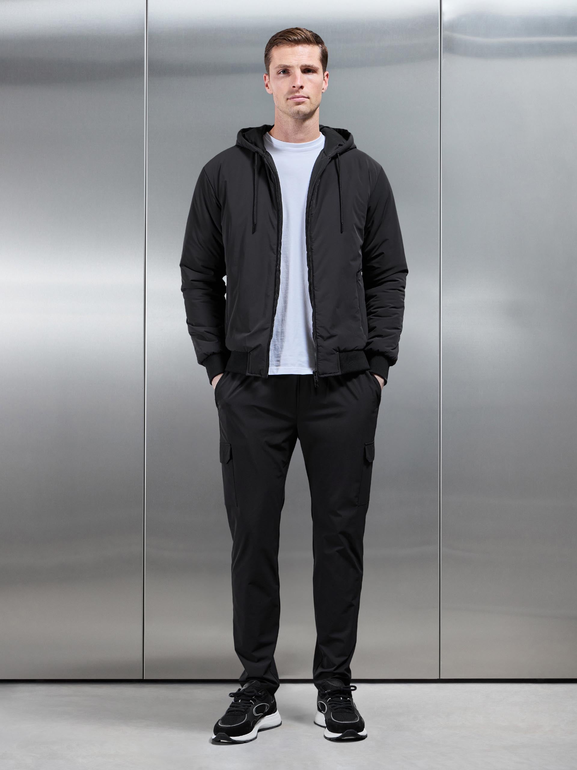 Padded Tonal Windbreaker in Black