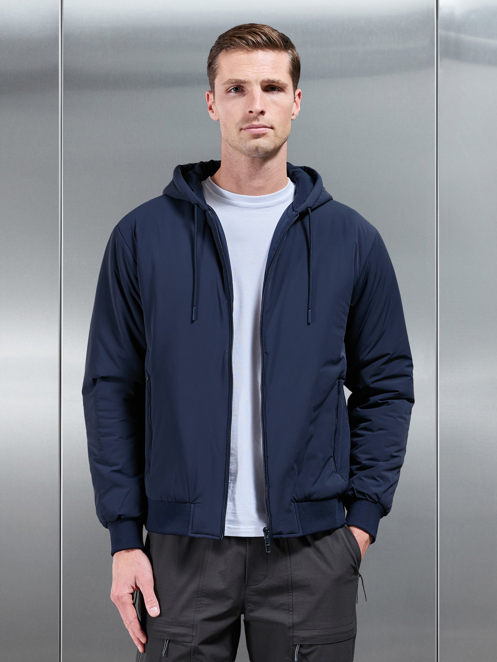 Padded Tonal Windbreaker in Navy