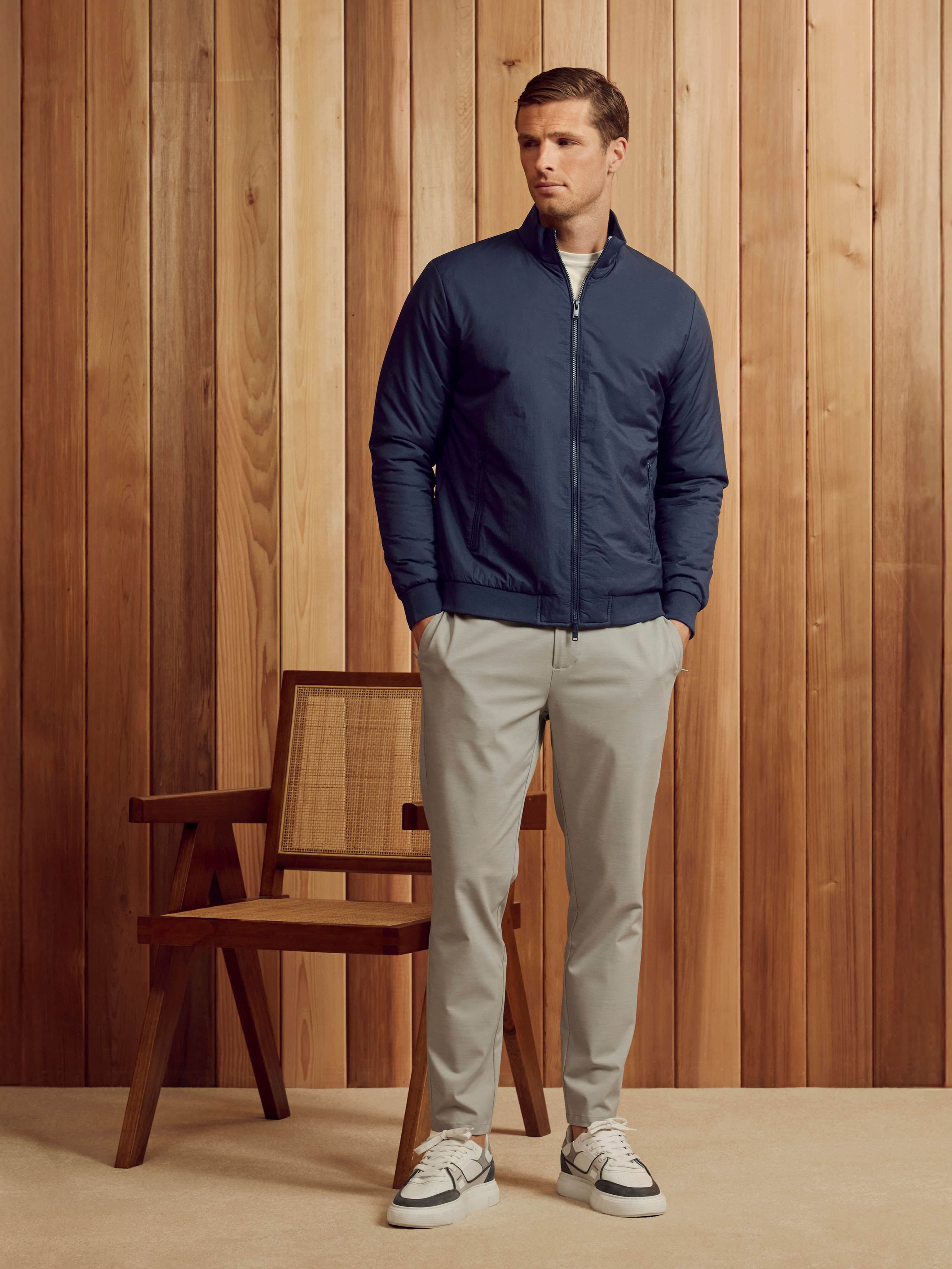 Padded Shell Funnel Neck Jacket in Navy