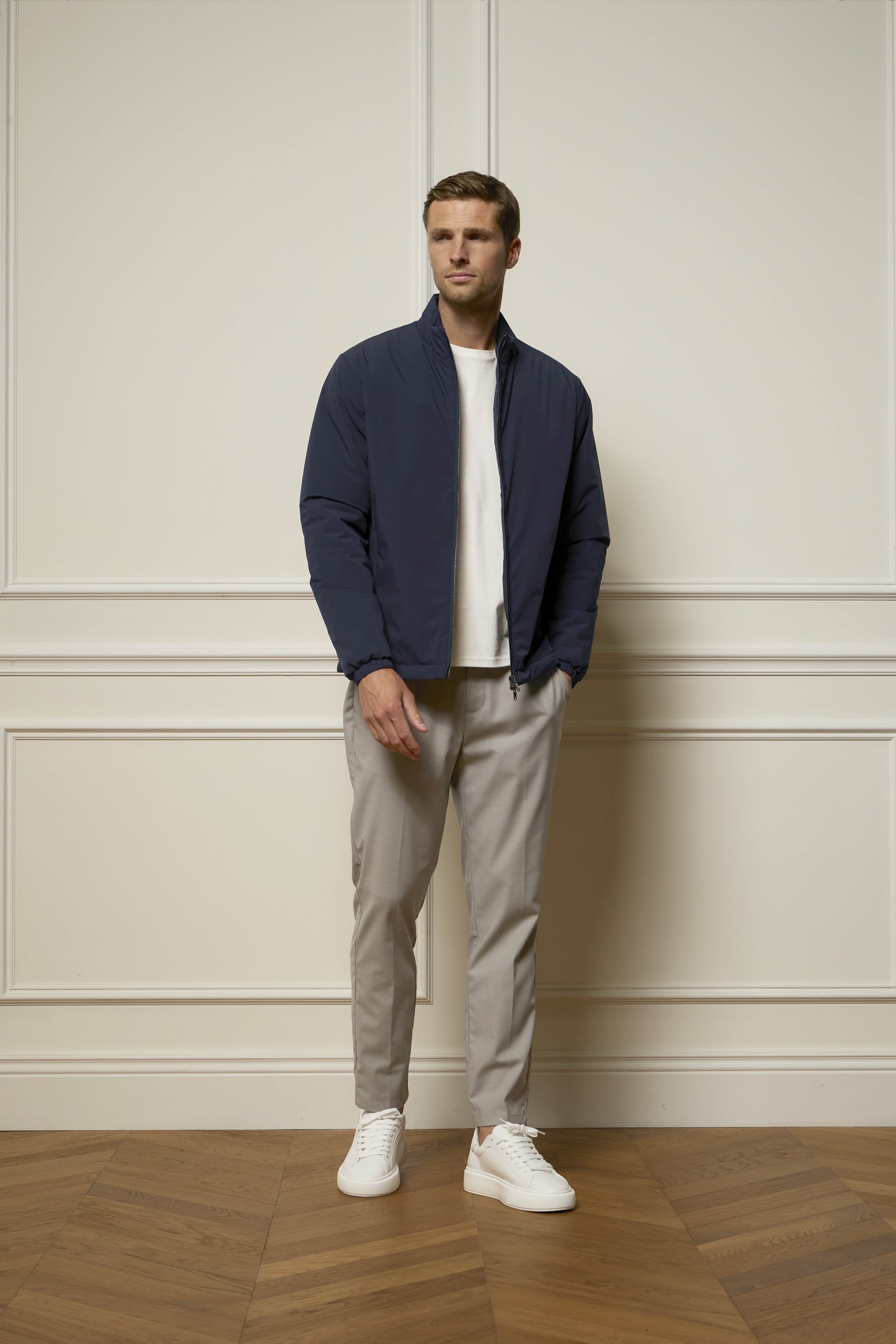Padded Shell Zip Through Jacket In Navy