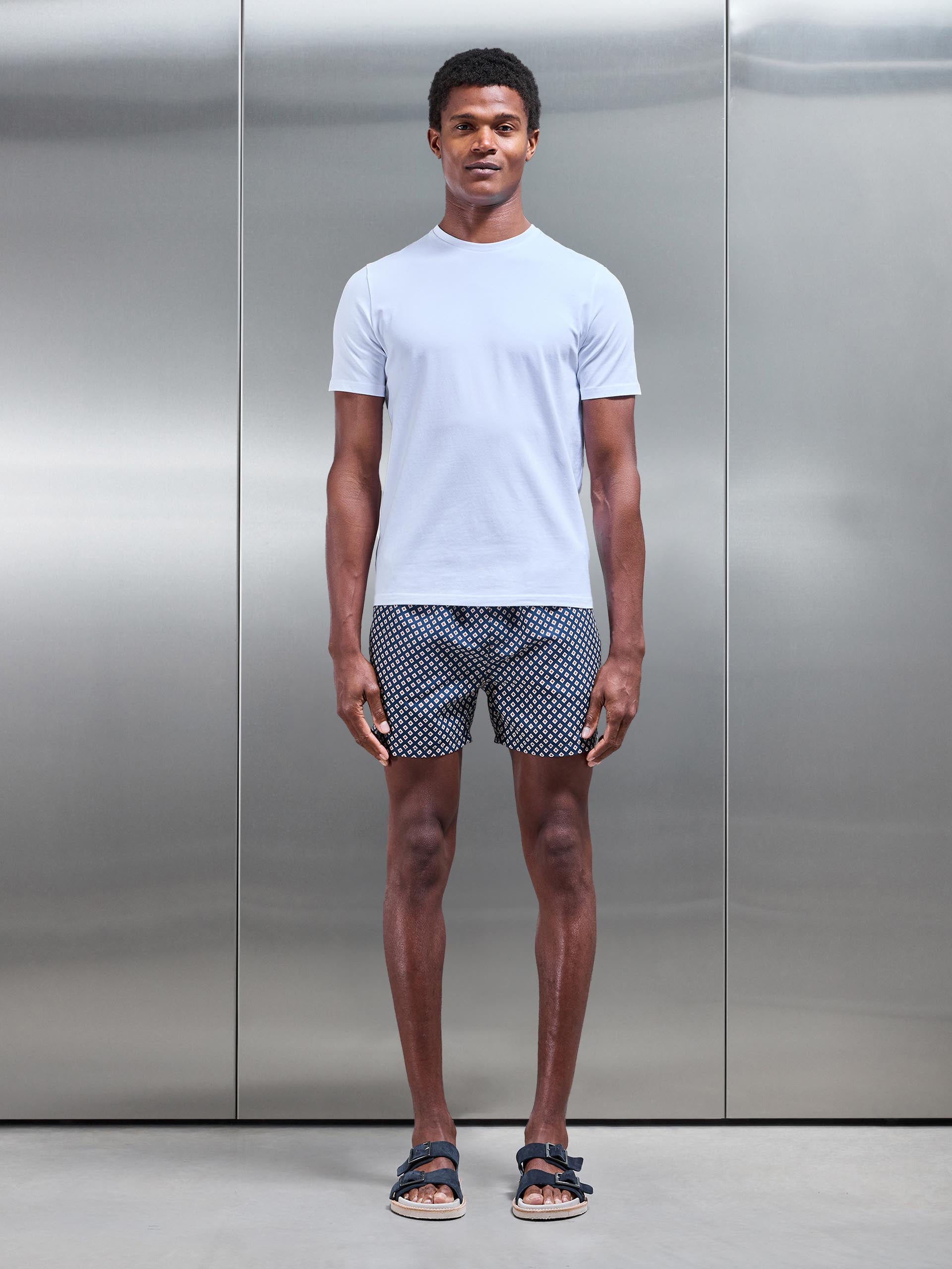 Palma Print Drawstring Swim Short in Navy