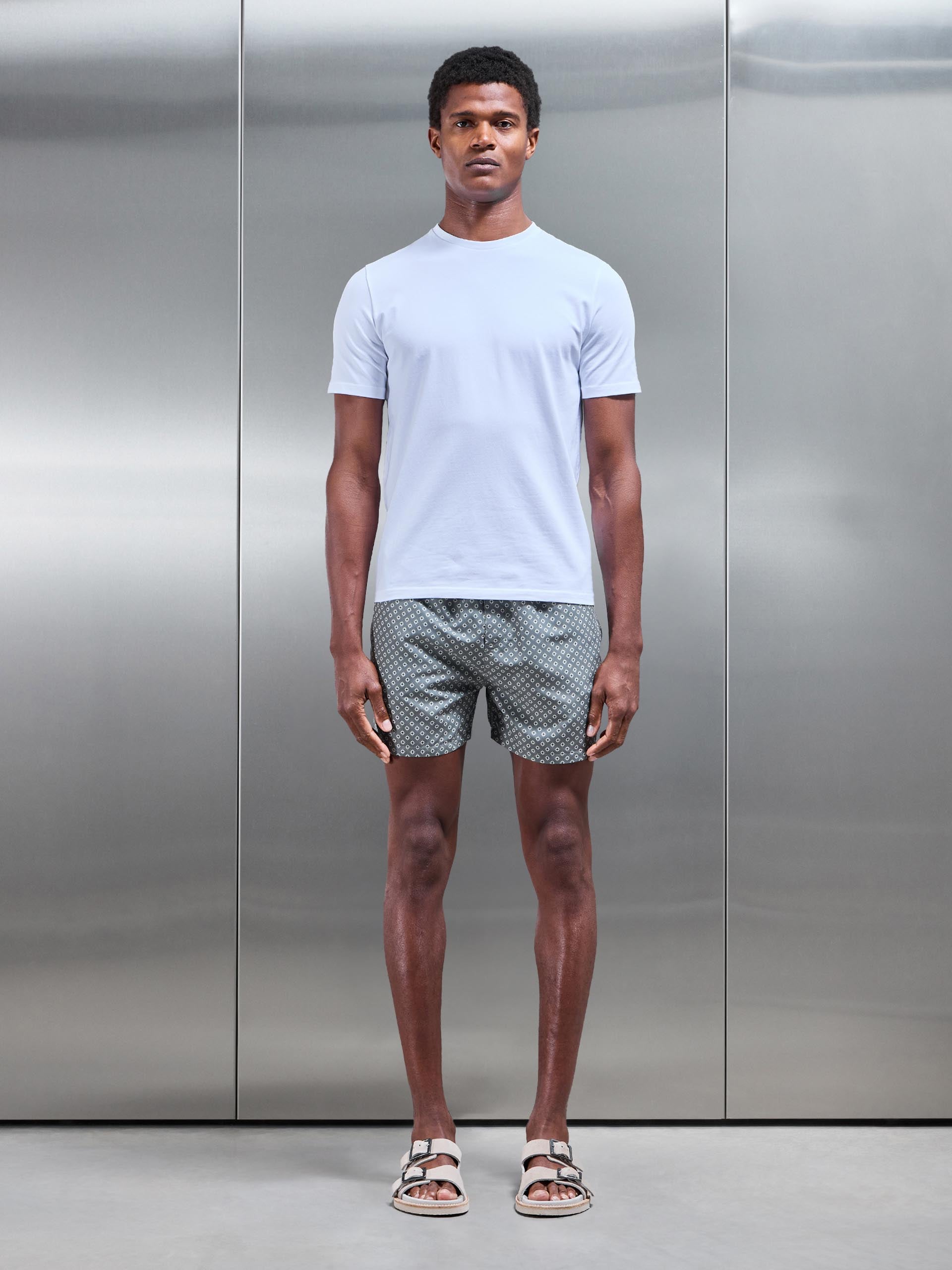 Palma Print Drawstring Swim Short in Sage