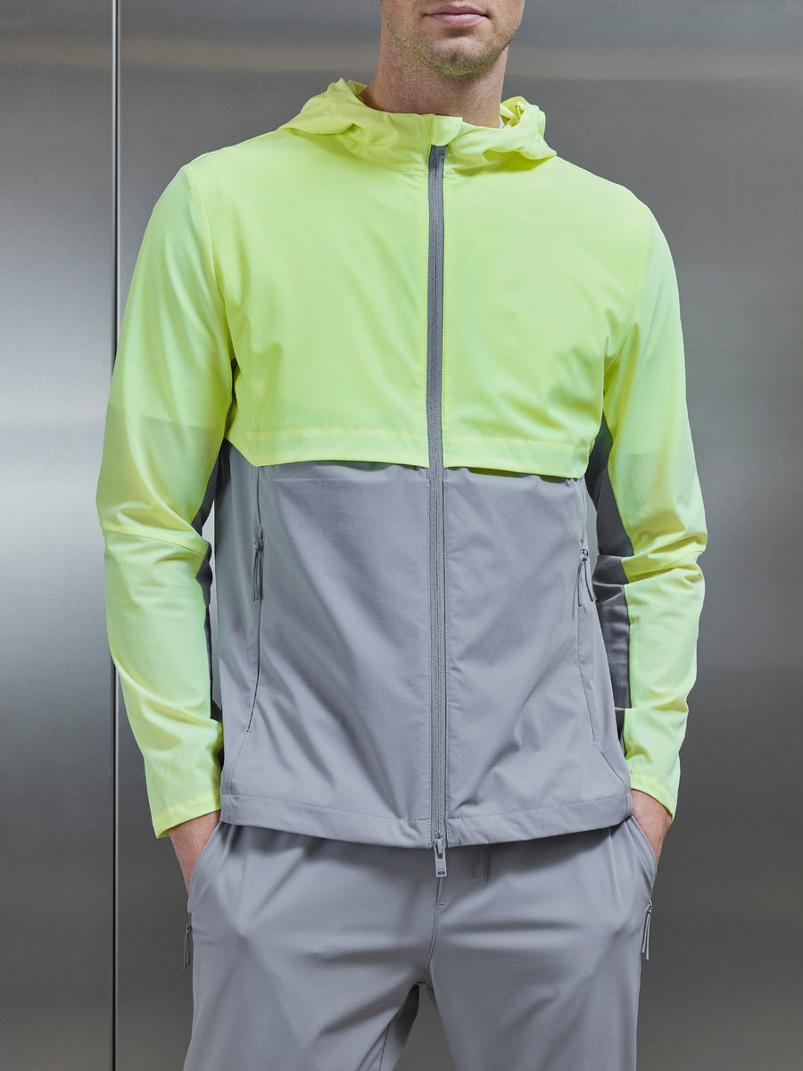 Performance Colour Block Windbreaker in Neon Green Mid Grey