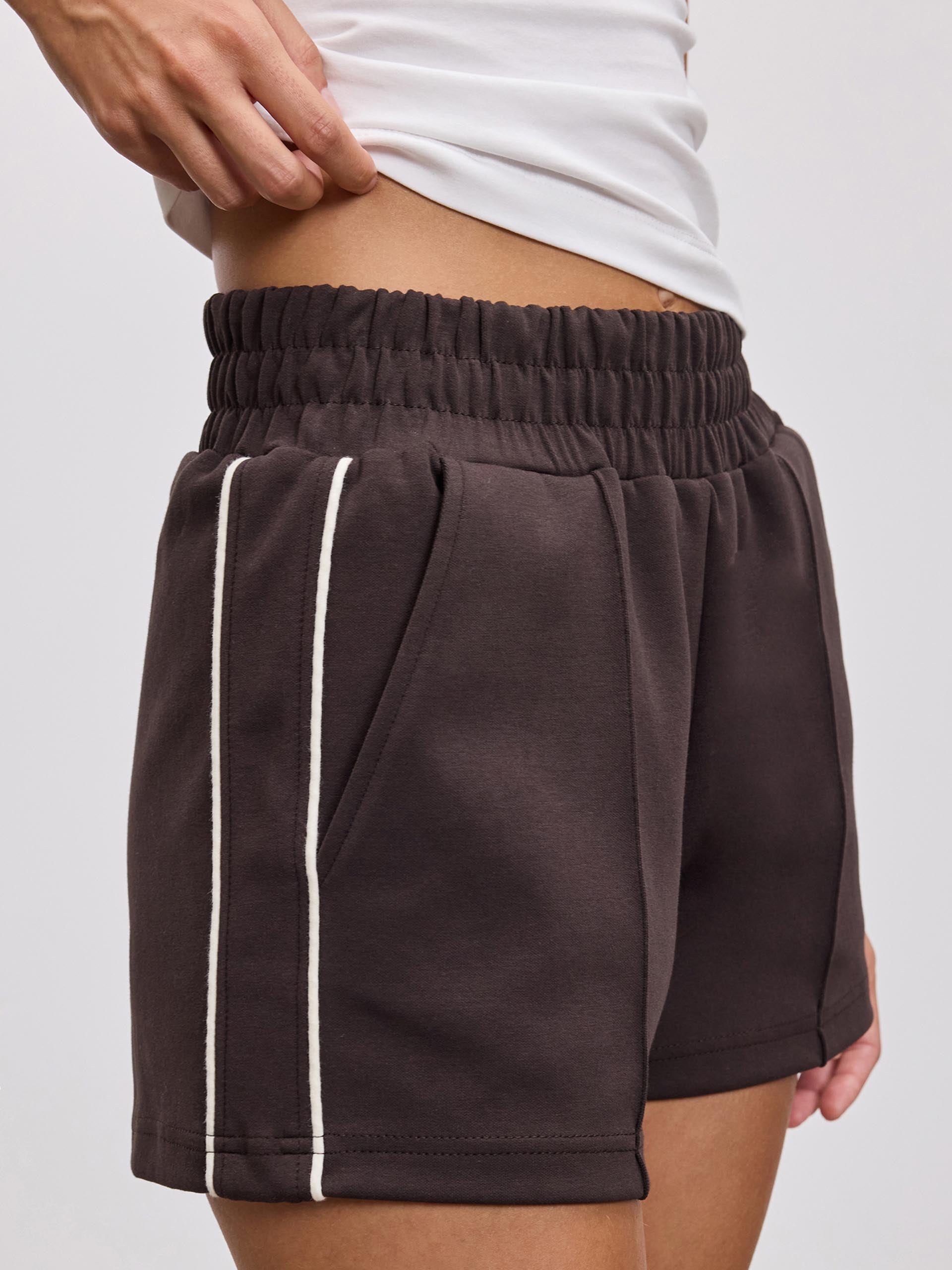 Womens Piping Track Short in Brown