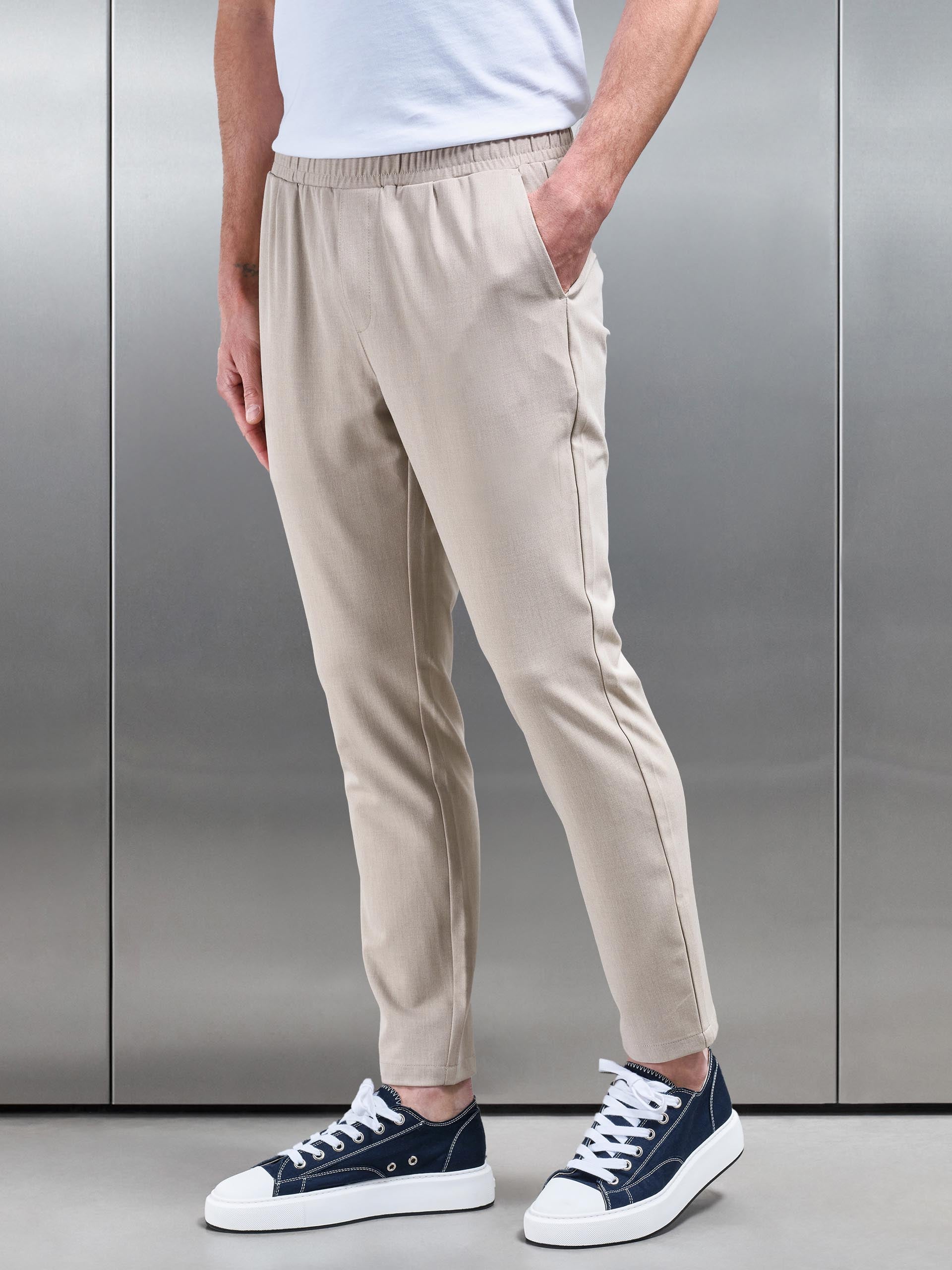 Pleated Drawstring Tailored Trouser in Stone