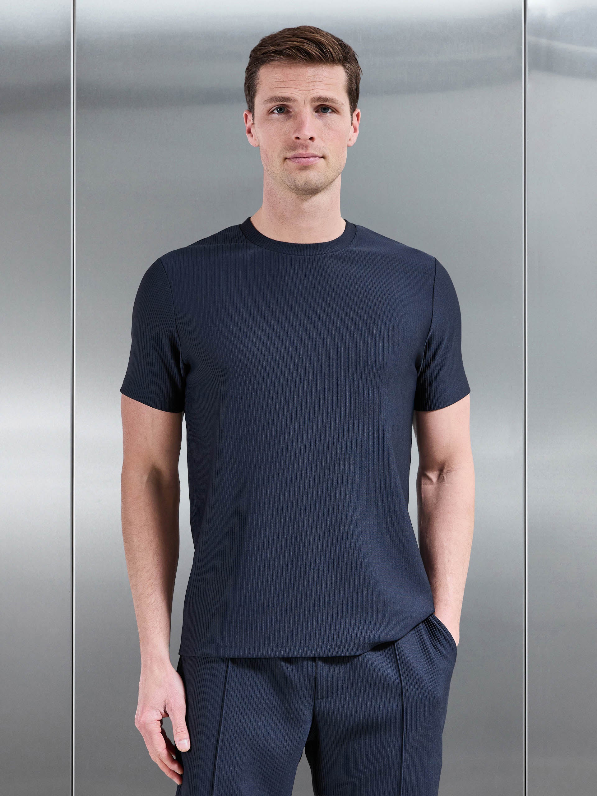 Pleated T-Shirt in Navy