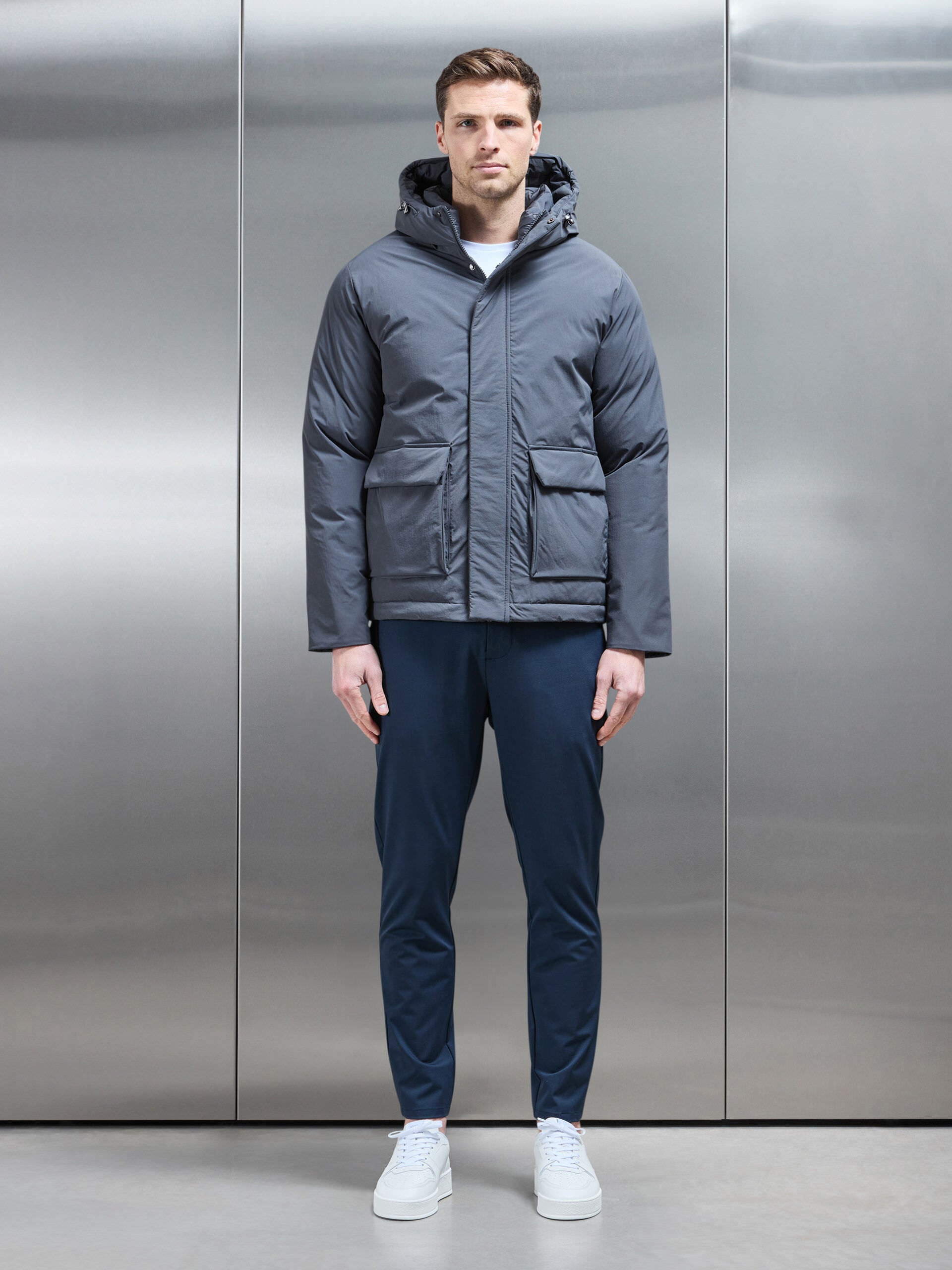 Pocket Puffer Jacket in Grey