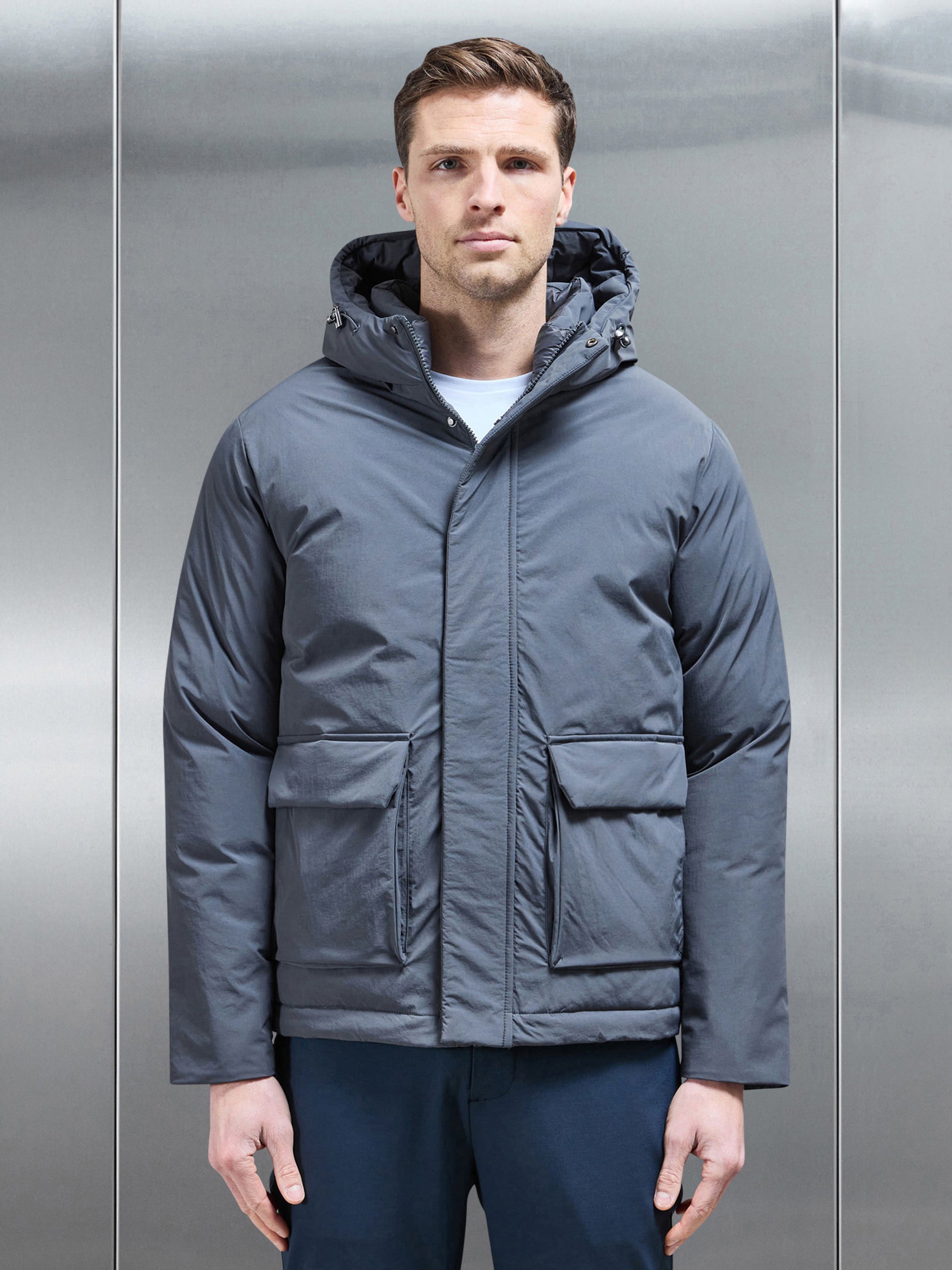 Pocket Puffer Jacket in Grey