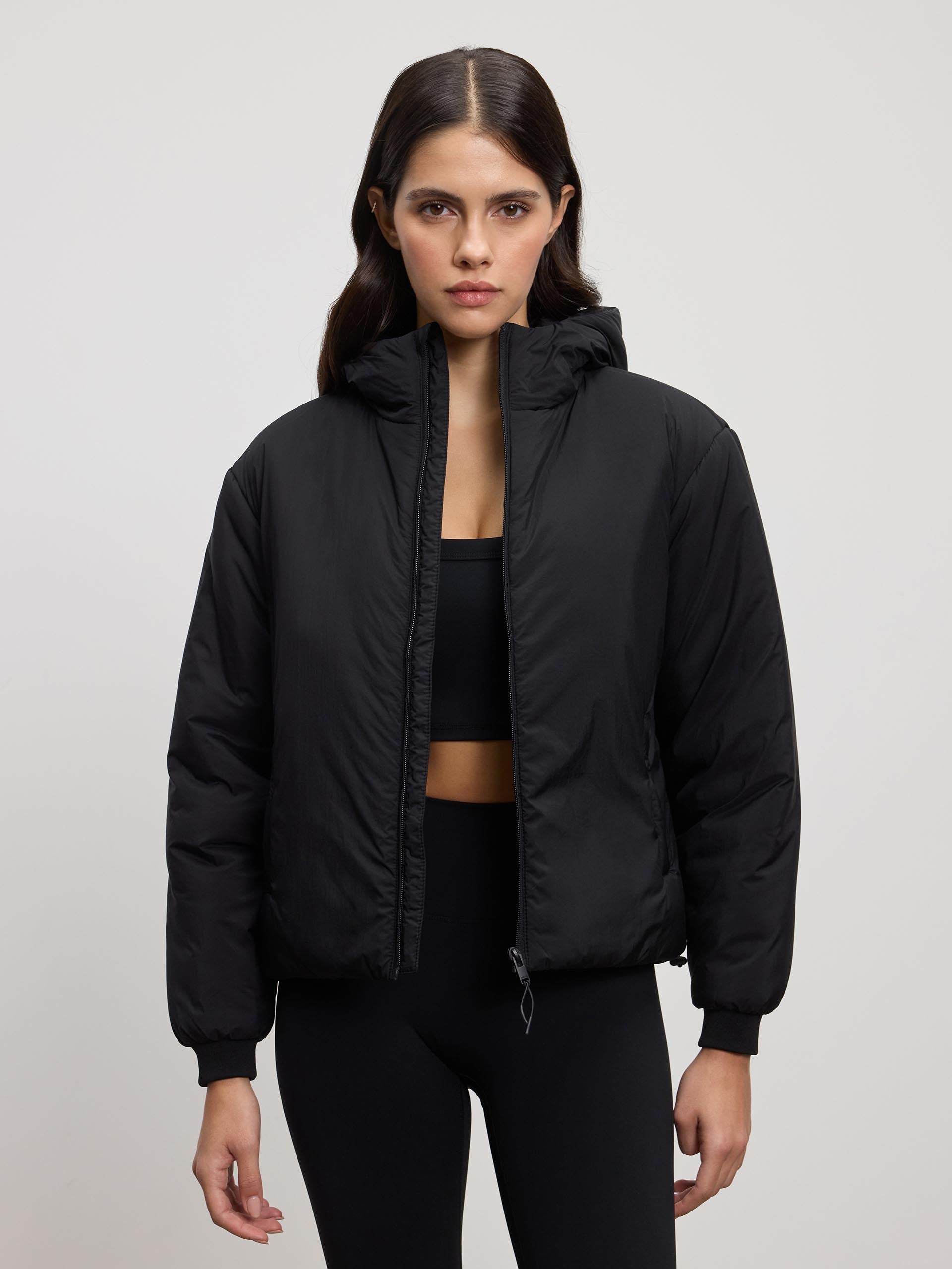 Womens Puffer Windbreaker in Black