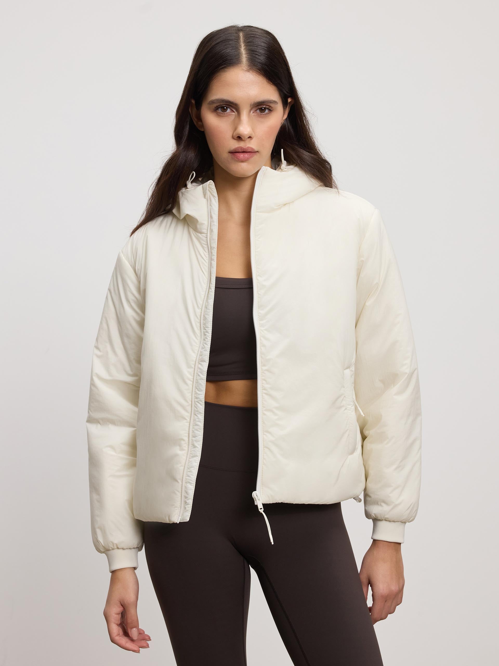 Womens Puffer Windbreaker in Ecru