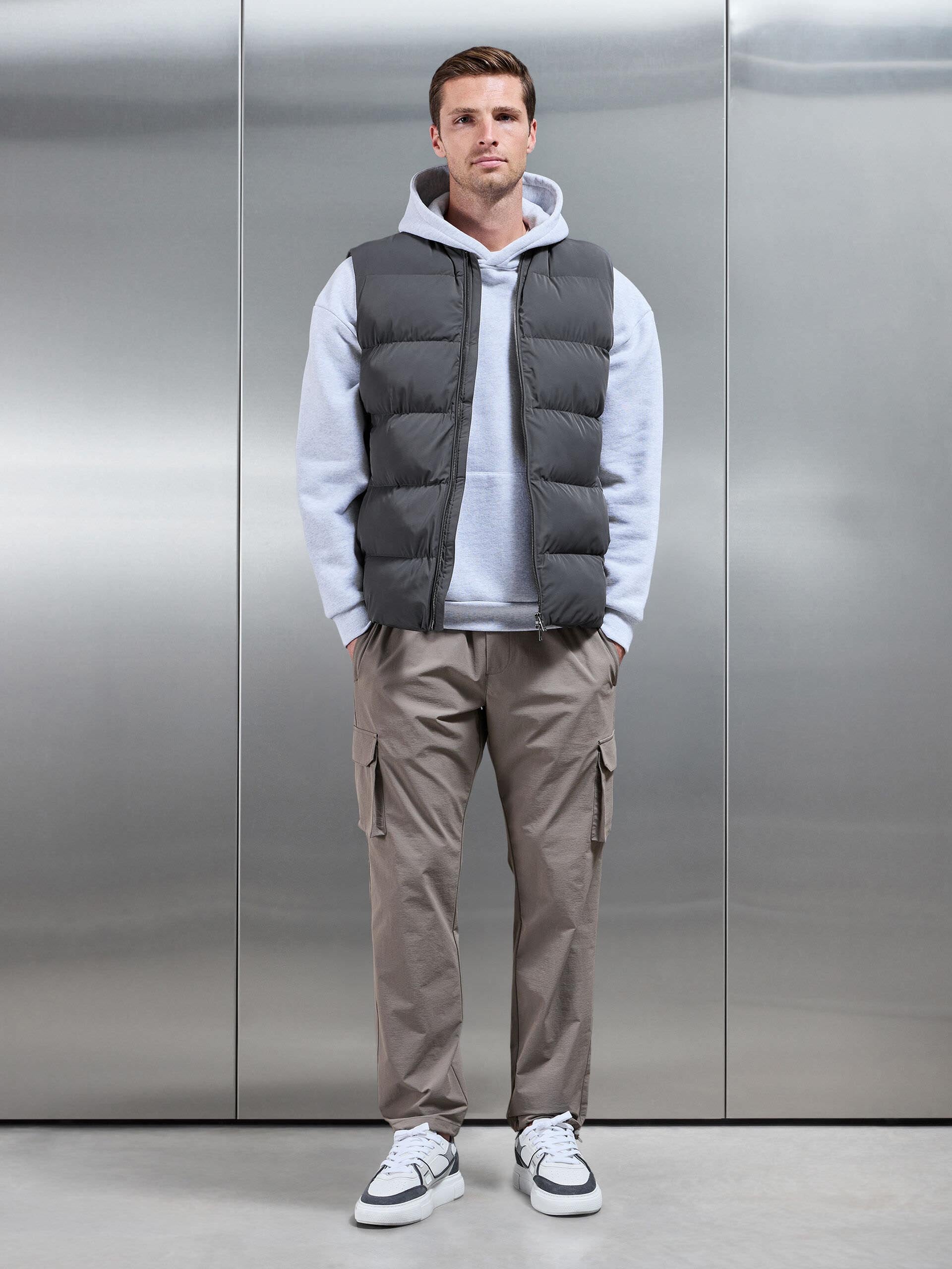 Quilted Bomber Gilet in Grey