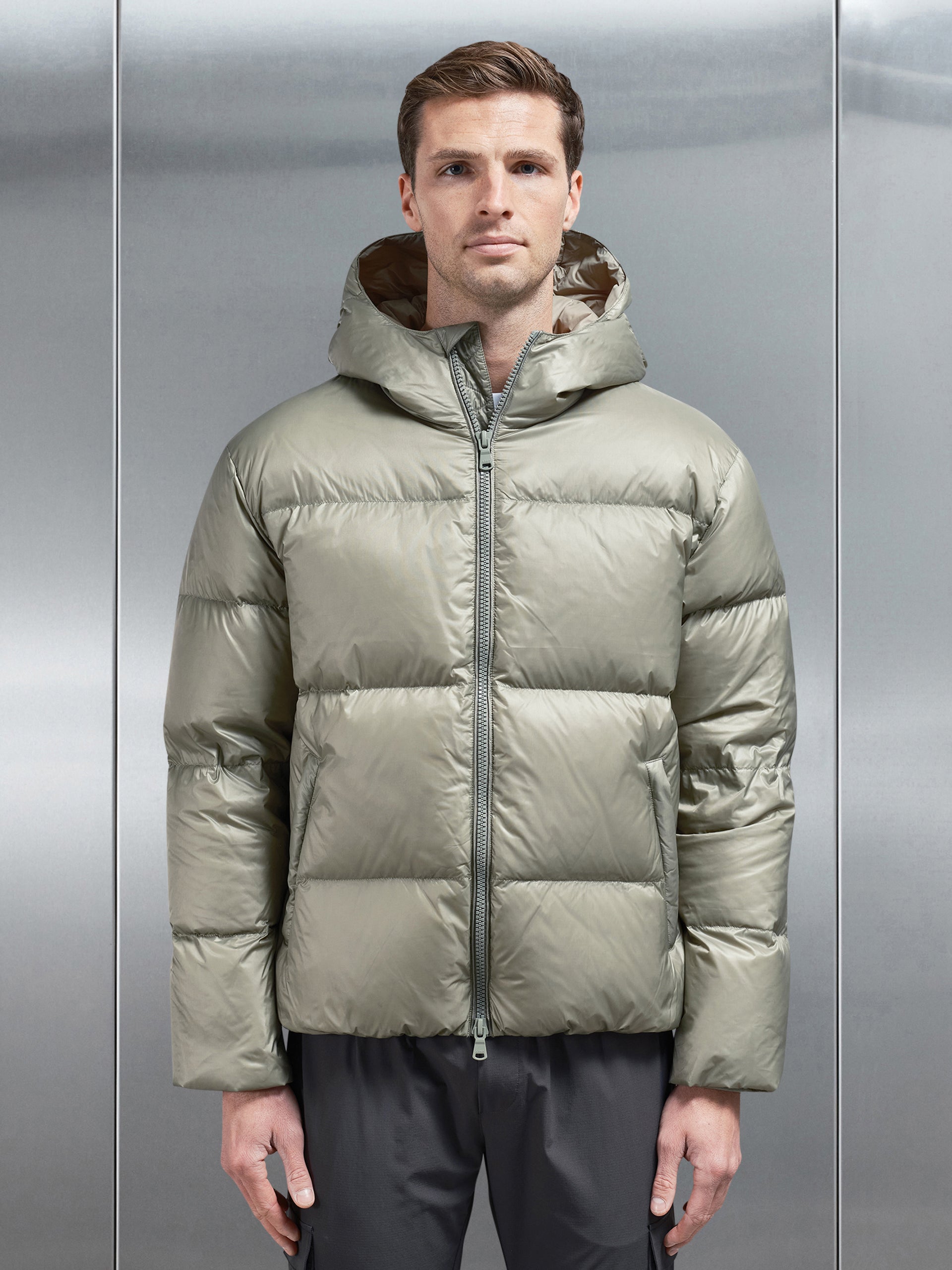 Quilted Down Jacket in Olive