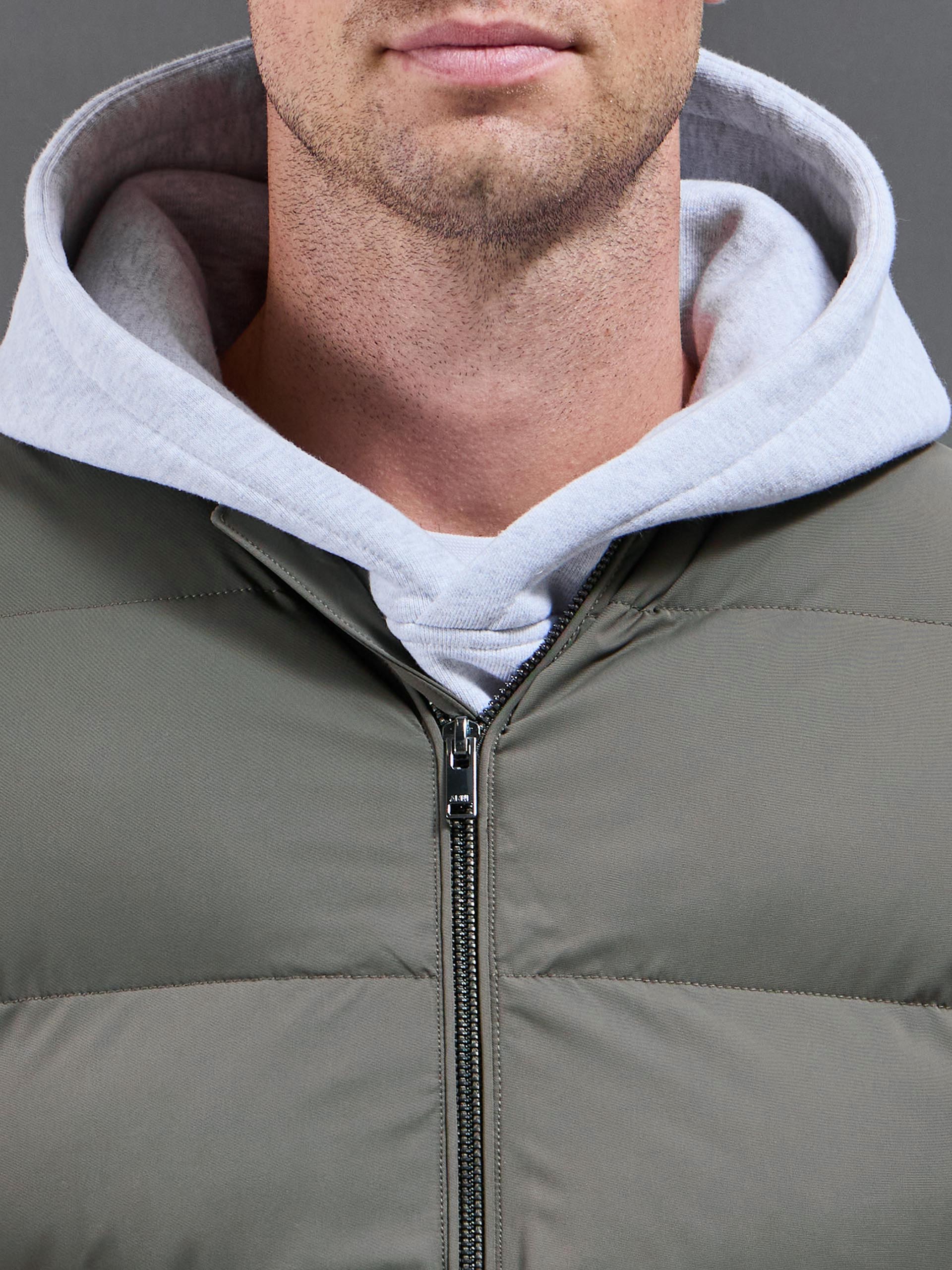 Quilted Bomber Gilet In Olive