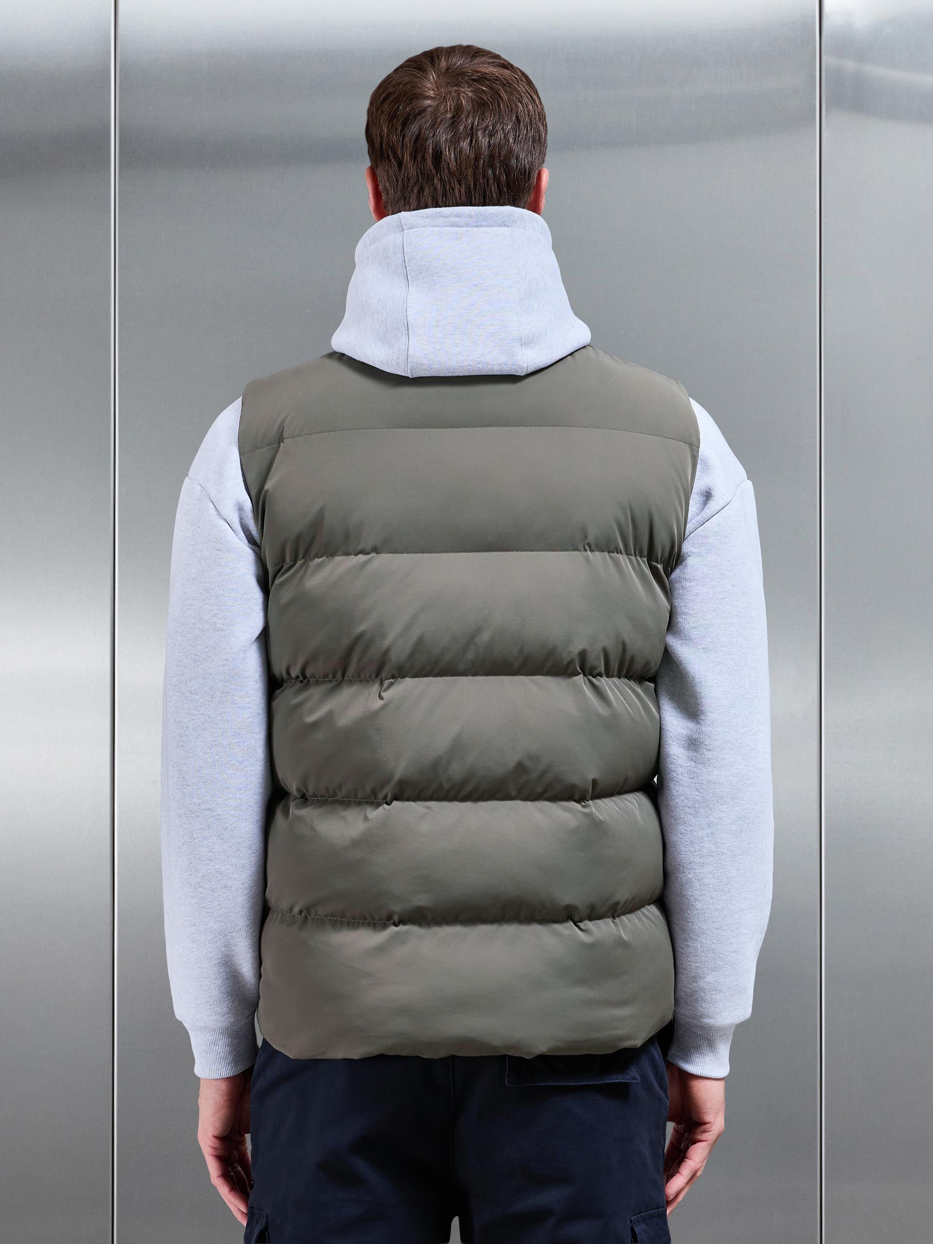 Quilted Bomber Gilet In Olive