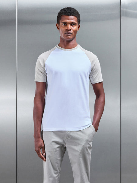 Raglan Slim Fit Stretch Cotton T-Shirt in White