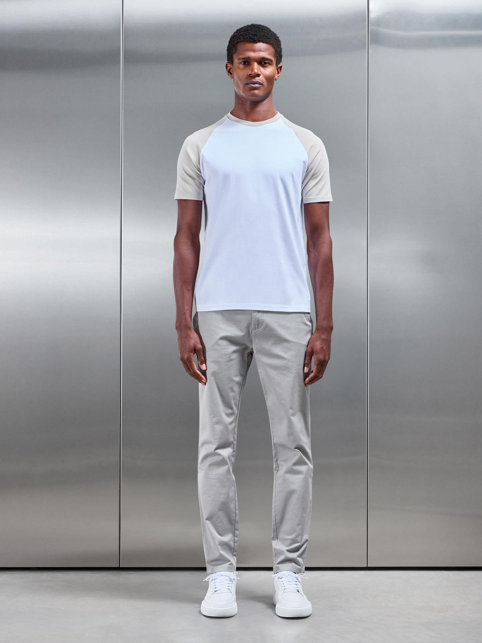 Raglan Slim Fit Stretch Cotton T-Shirt in White