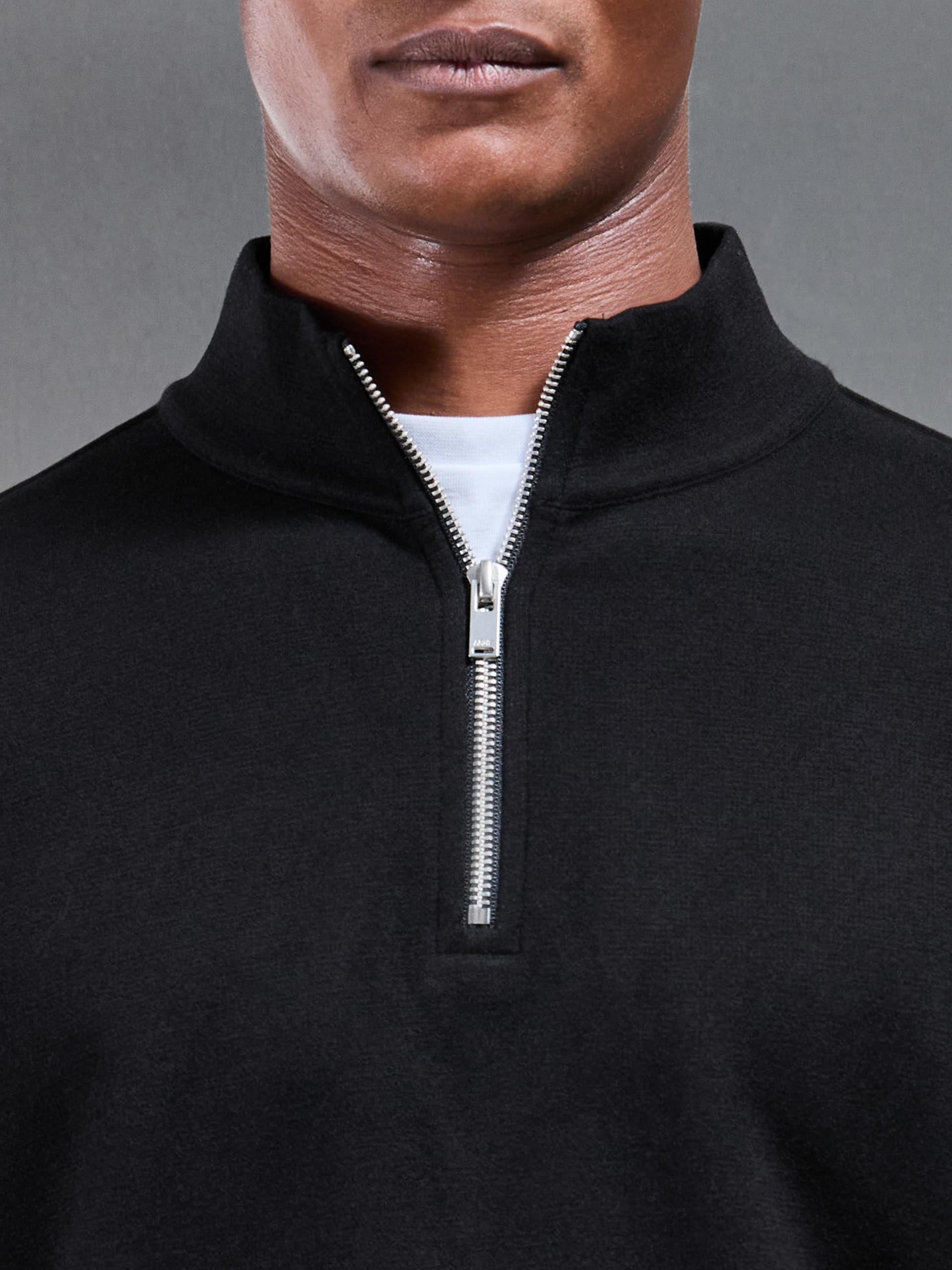 Relaxed Fit Knitted Half Zip in Black