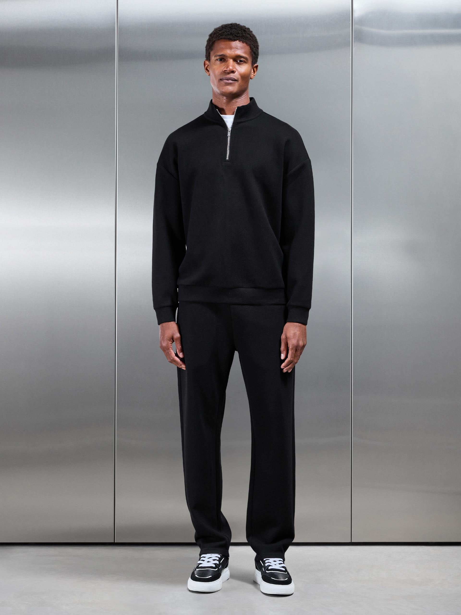 Relaxed Fit Knitted Half Zip in Black