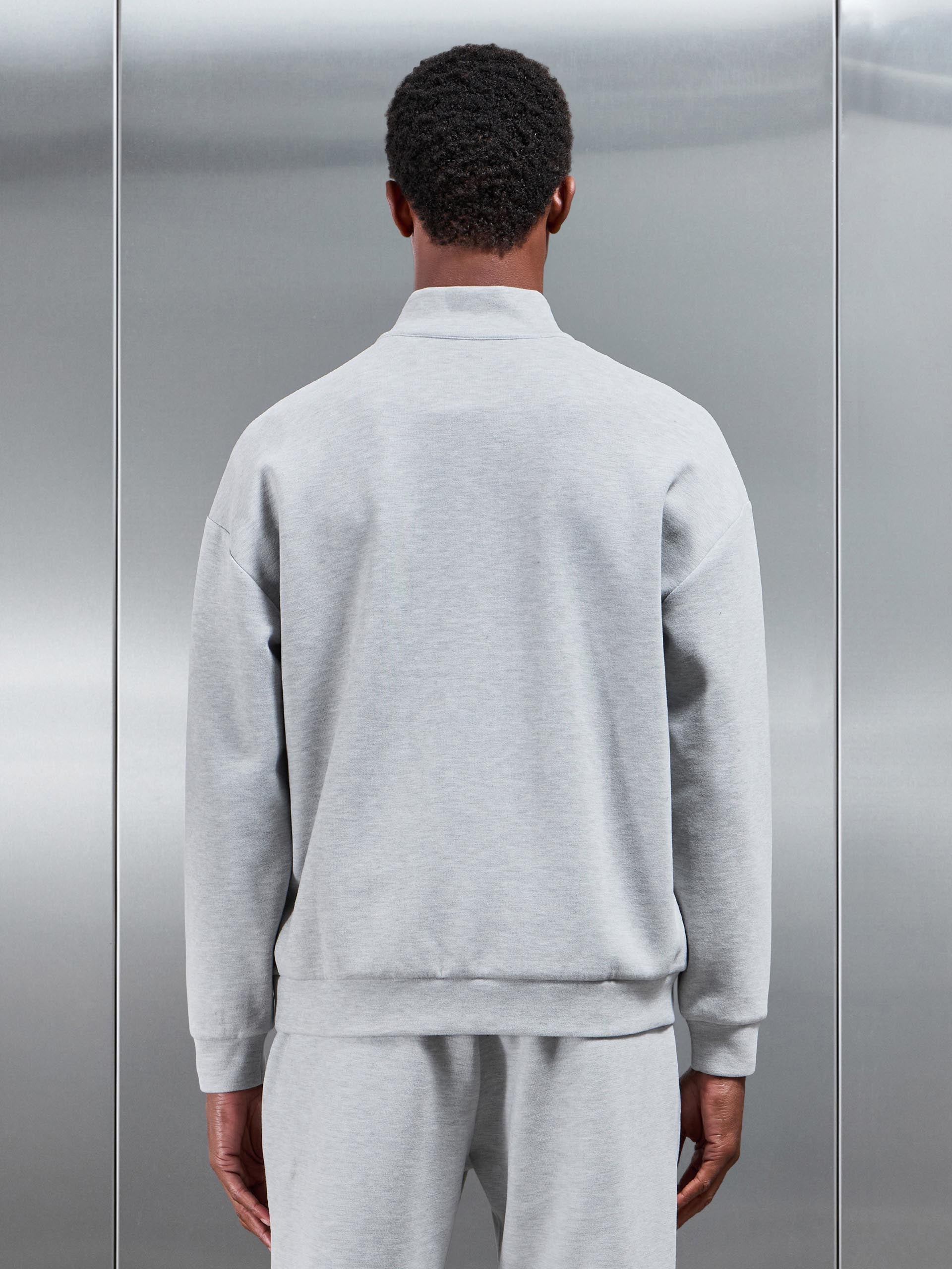 Relaxed Fit Knitted Half Zip in Marl Grey