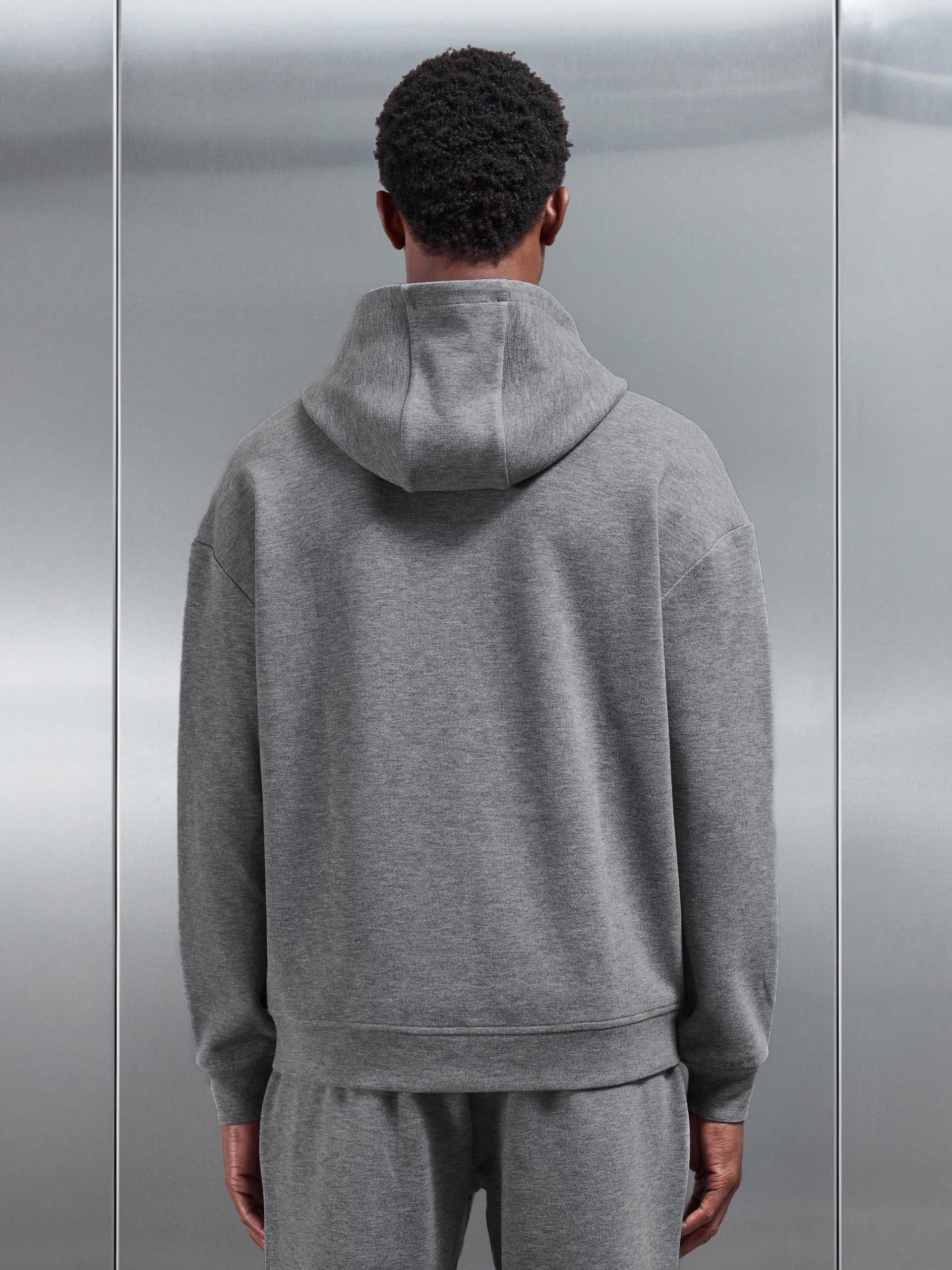 Relaxed Fit Knitted Zip Through Hoodie in Charcoal Marl