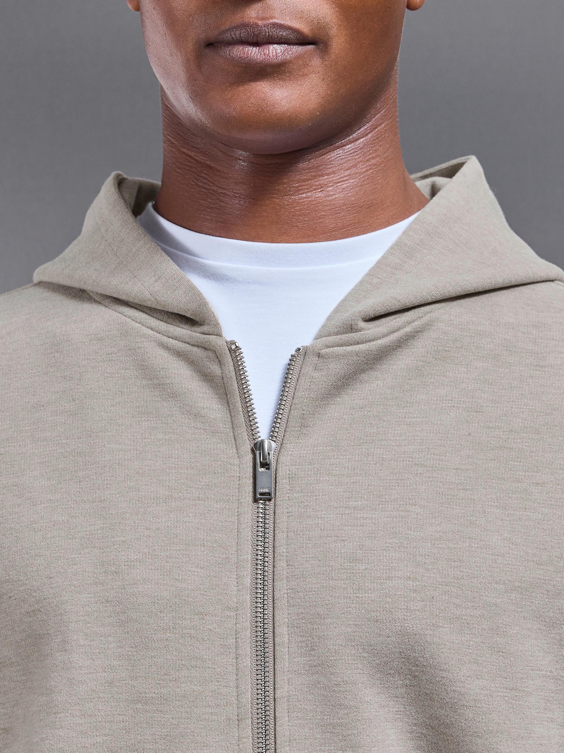 Relaxed Fit Knitted Zip Through Hoodie in Stone