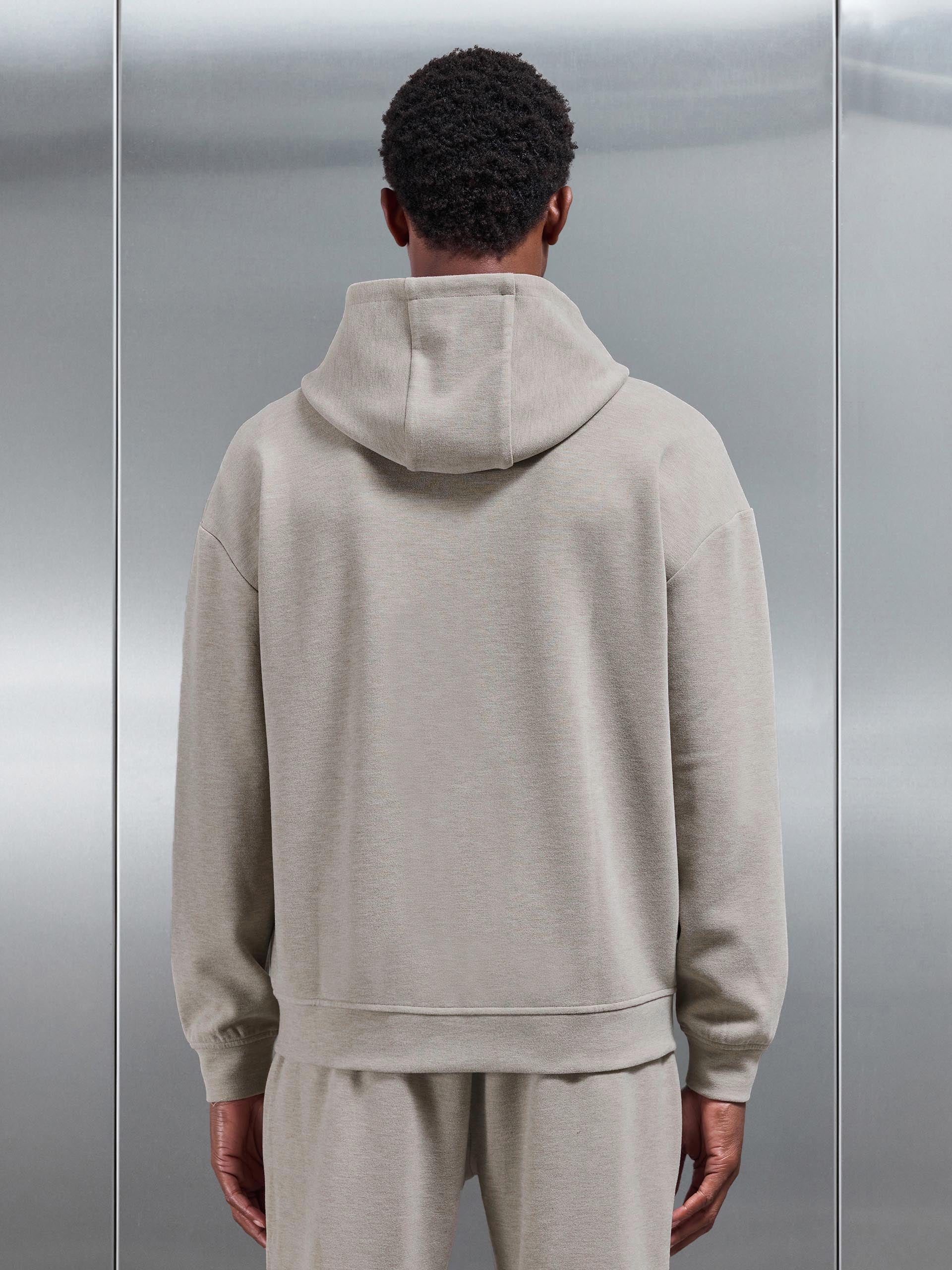 Relaxed Fit Knitted Zip Through Hoodie in Stone