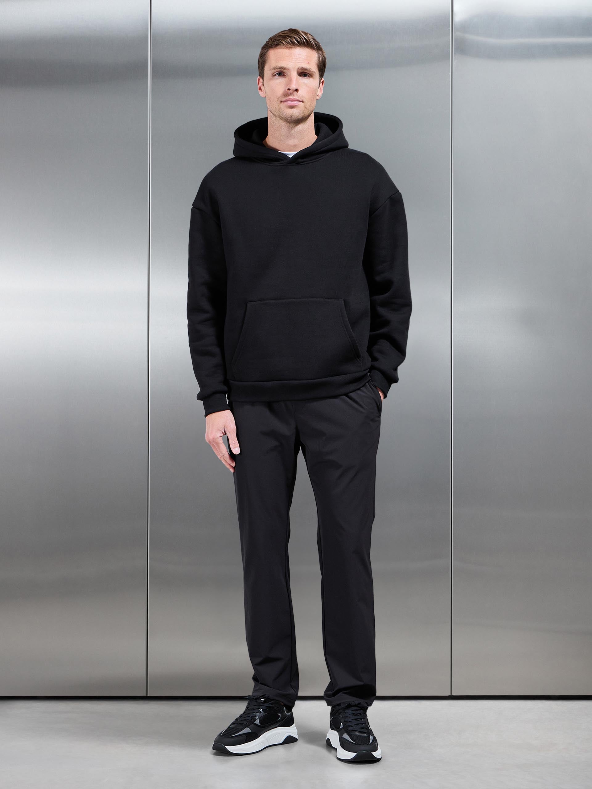 Relaxed Fit Nylon Trackpant in Black