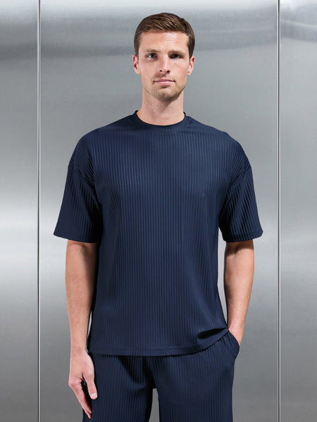 Relaxed Fit Pleated T-Shirt in Navy