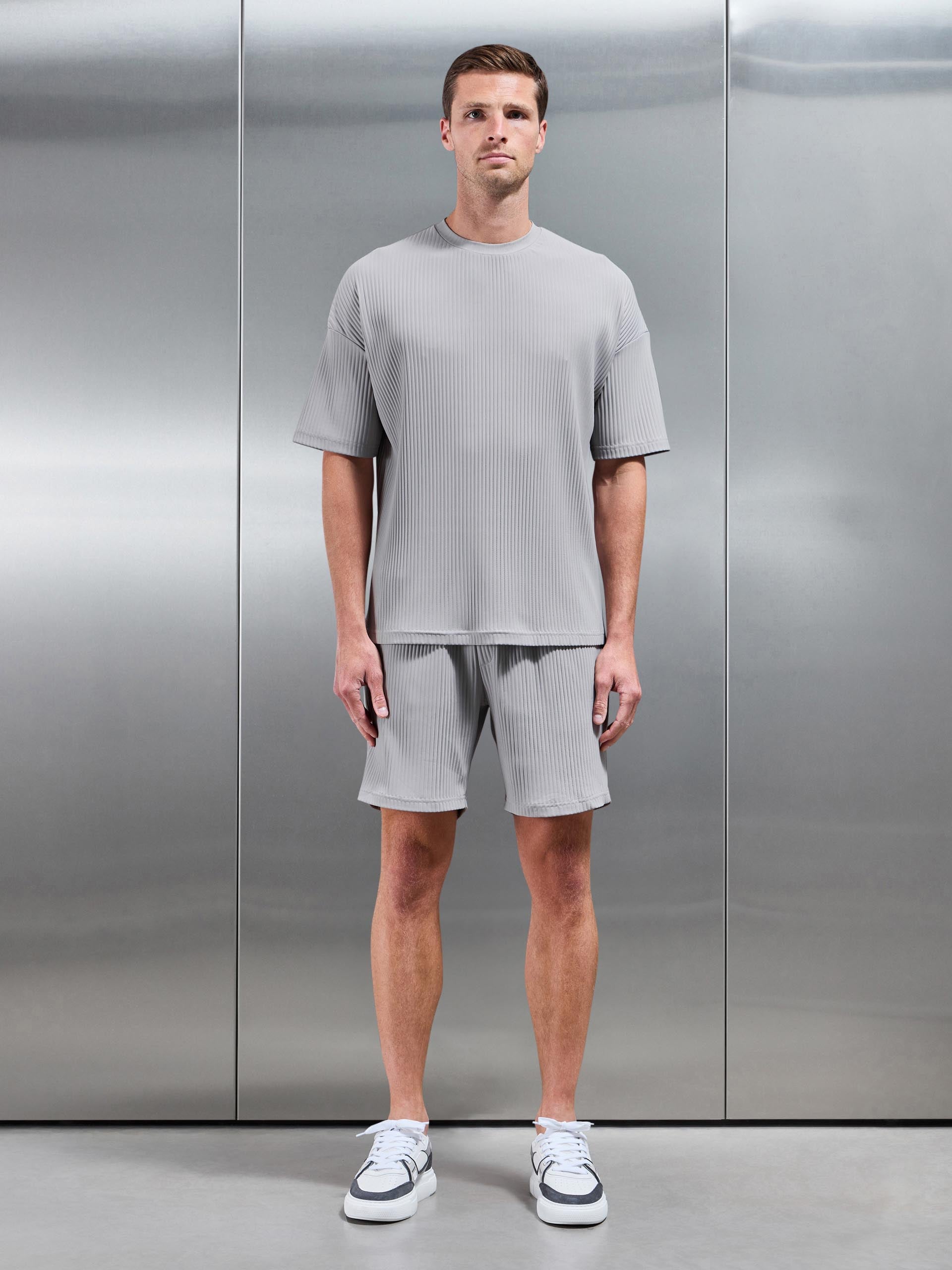 Relaxed Fit Pleated T-Shirt in Stone