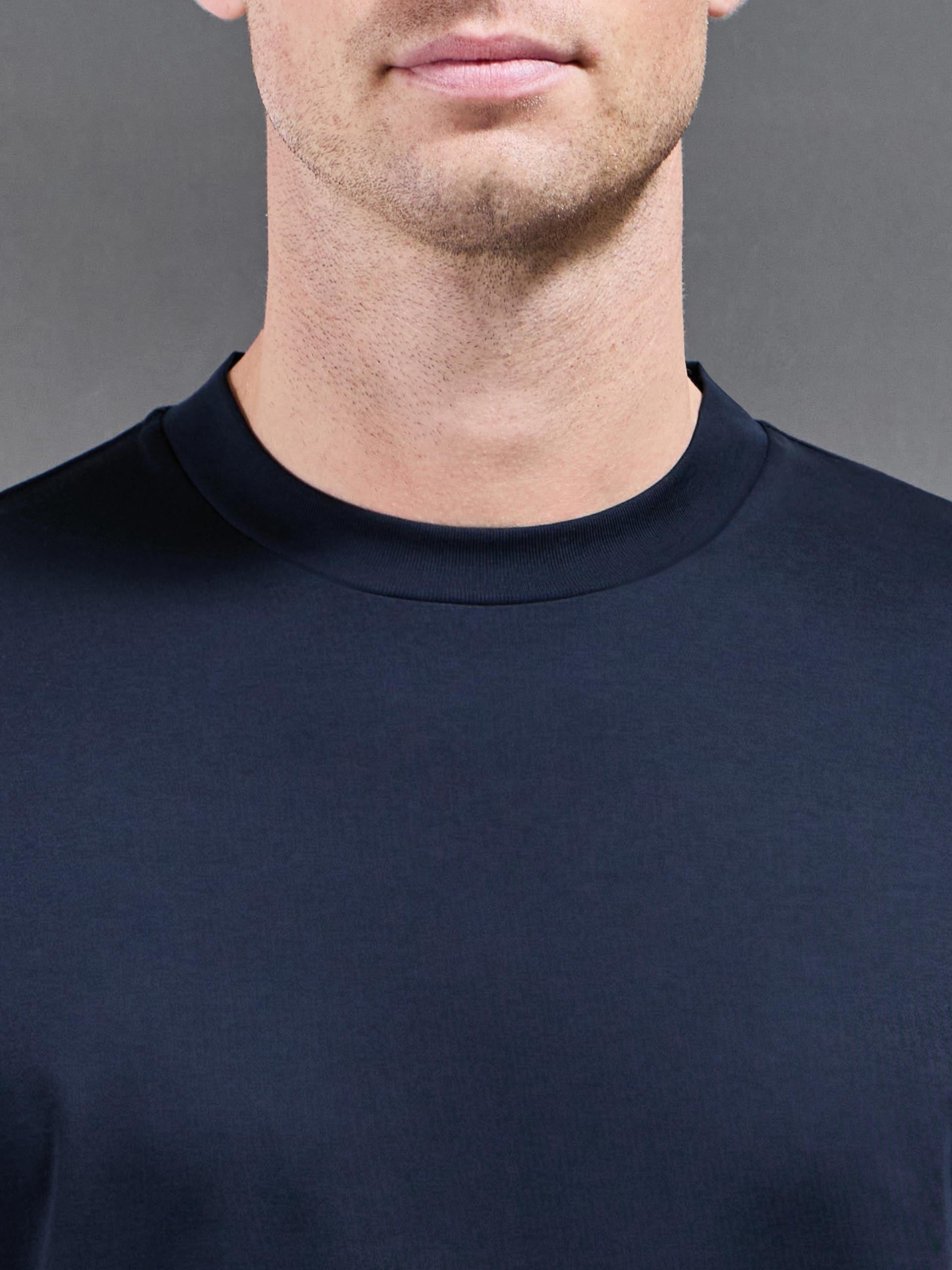 Relaxed Mercerised Interlock T-Shirt in Navy