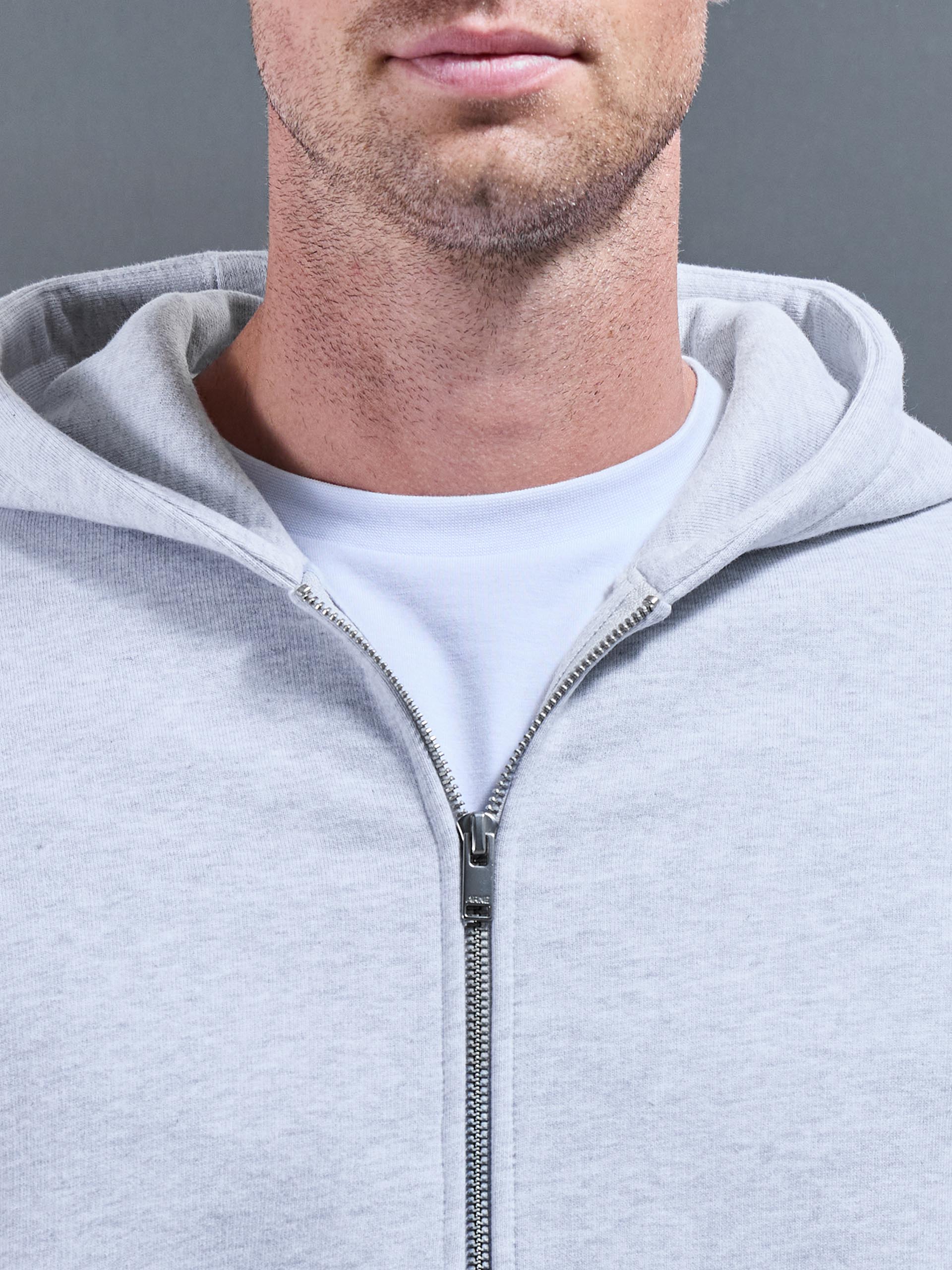 Relaxed Zip Through Hoodie in Marl Grey