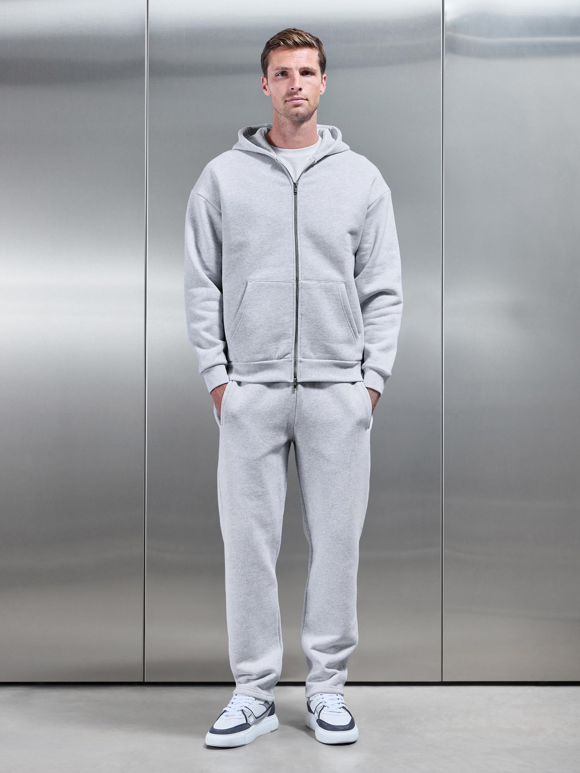 Relaxed Zip Through Hoodie in Marl Grey