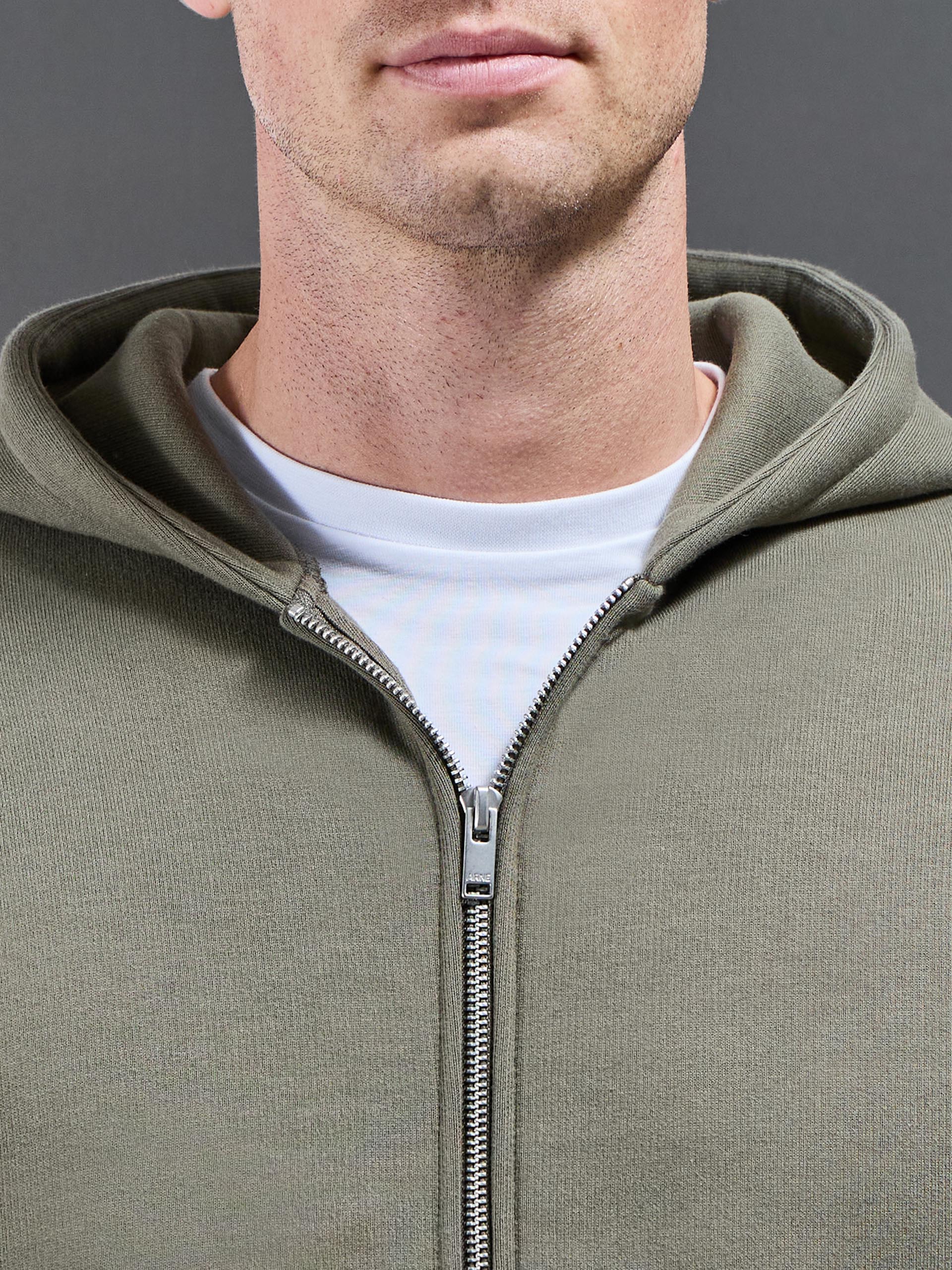 Relaxed Zip Through Hoodie in Olive