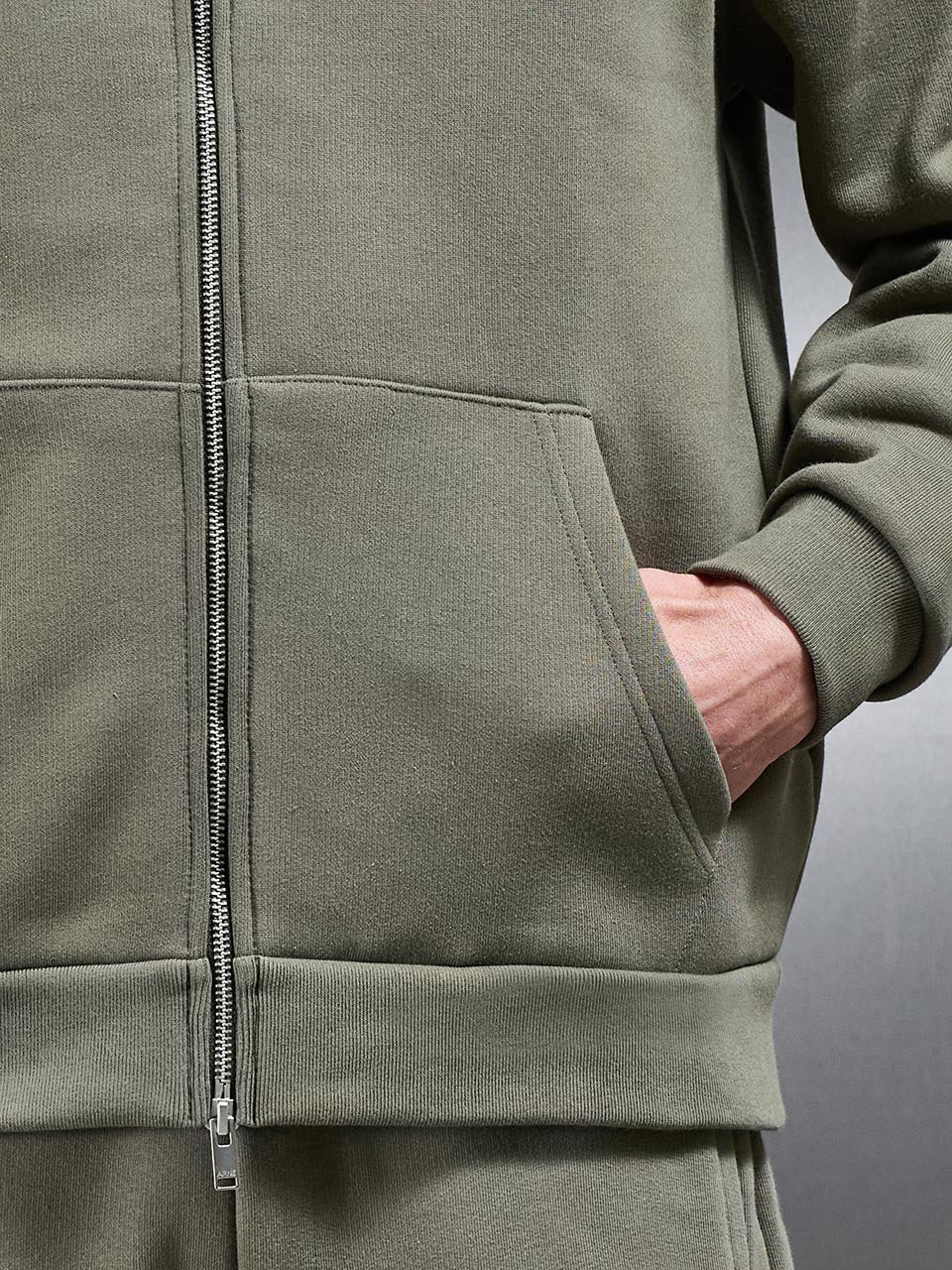 Relaxed Zip Through Hoodie in Olive