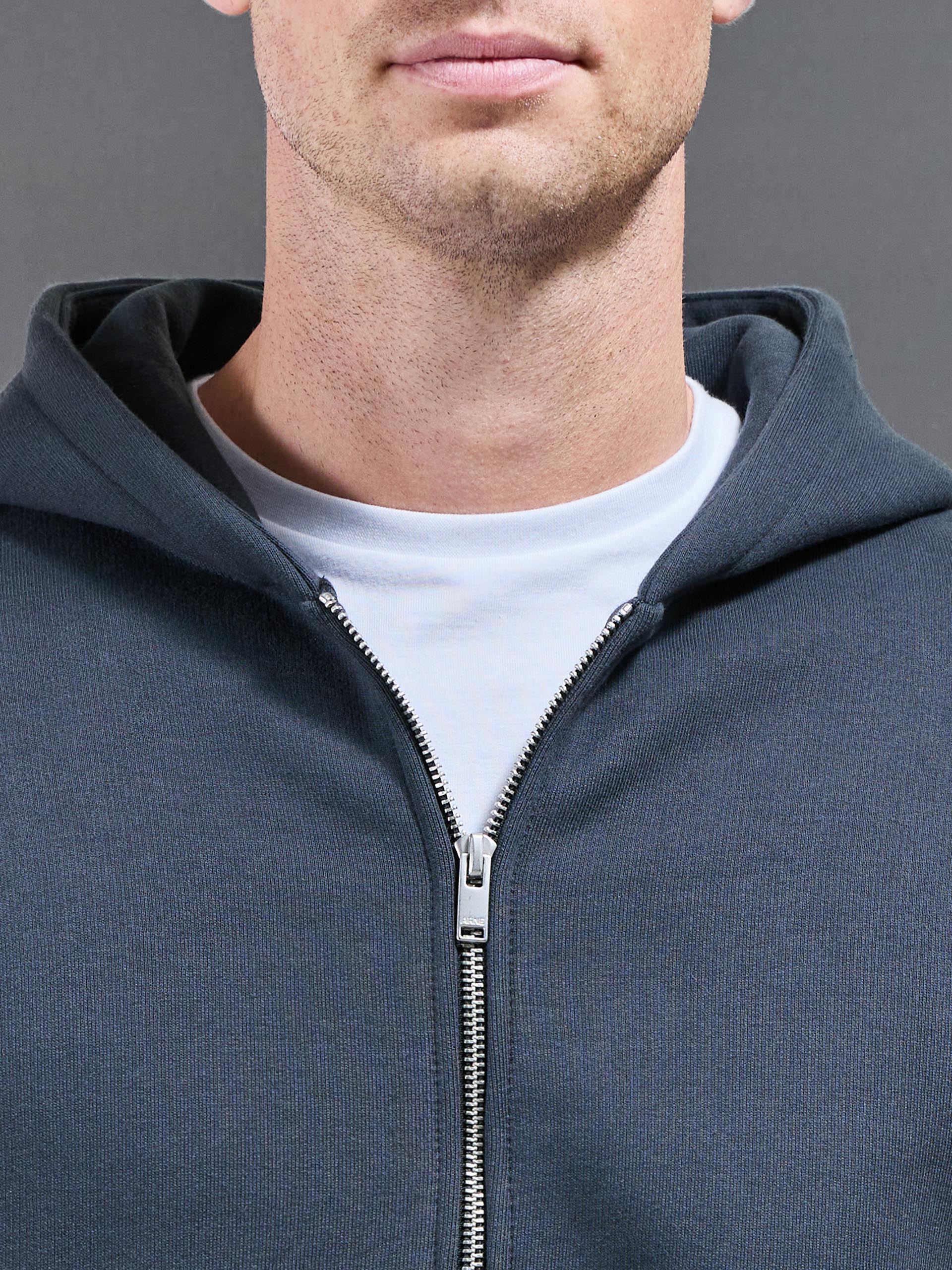 Relaxed Zip Through Hoodie in Slate Blue