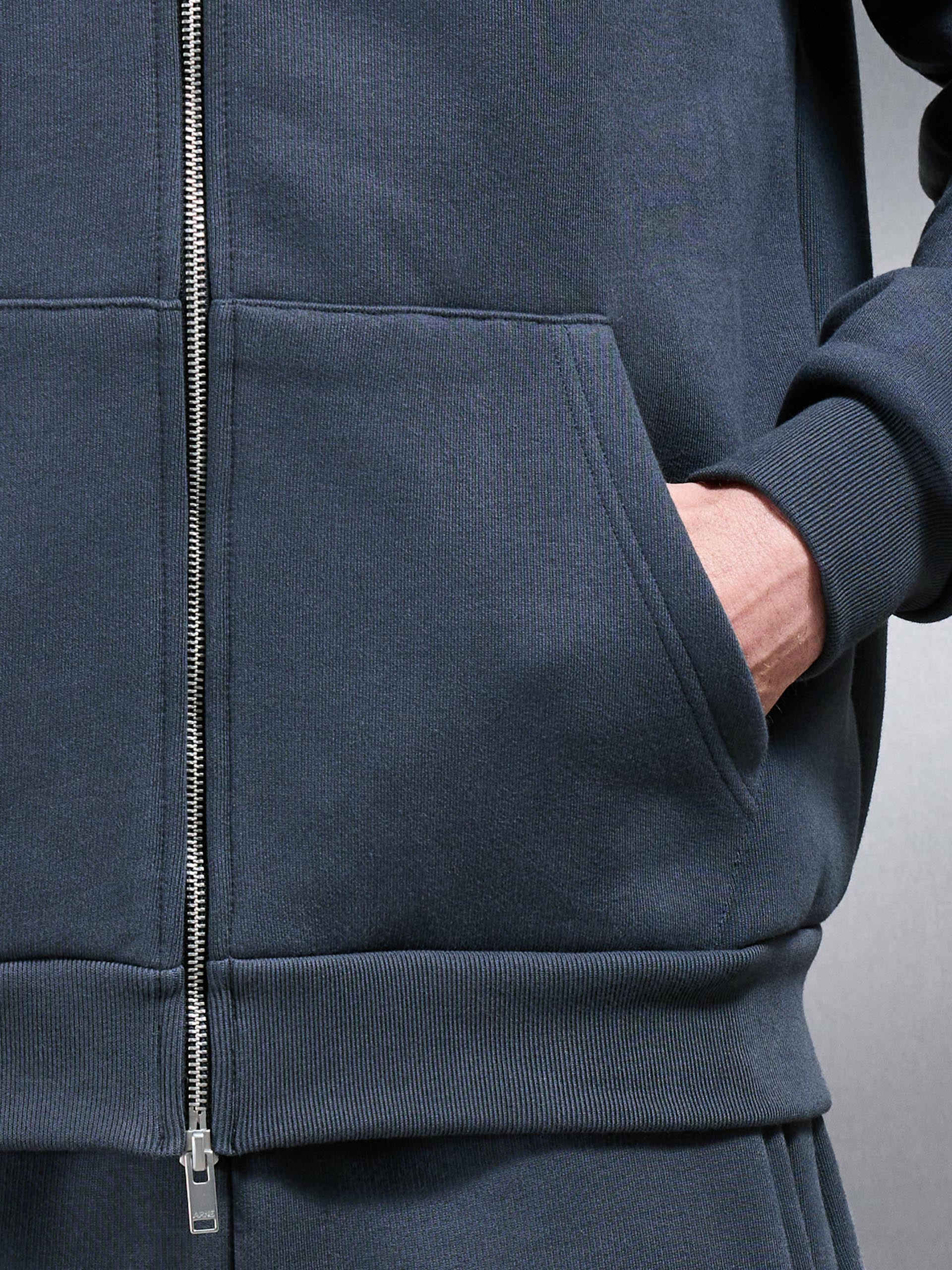 Relaxed Zip Through Hoodie in Slate Blue