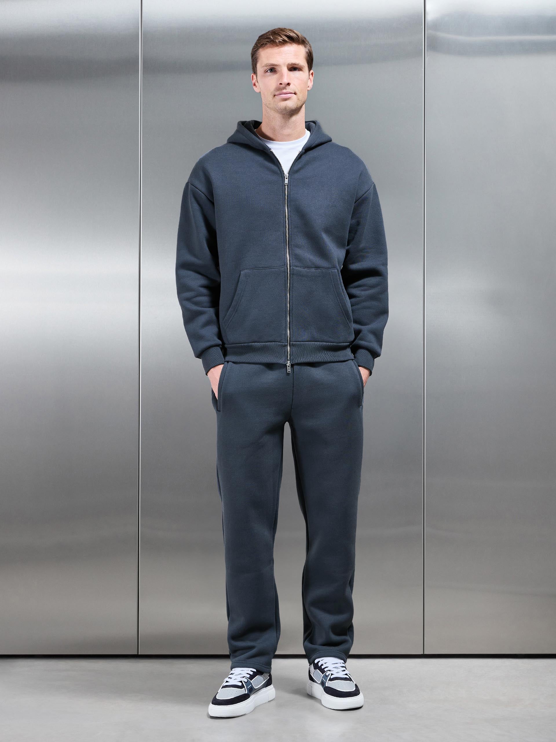 Relaxed Zip Through Hoodie in Slate Blue
