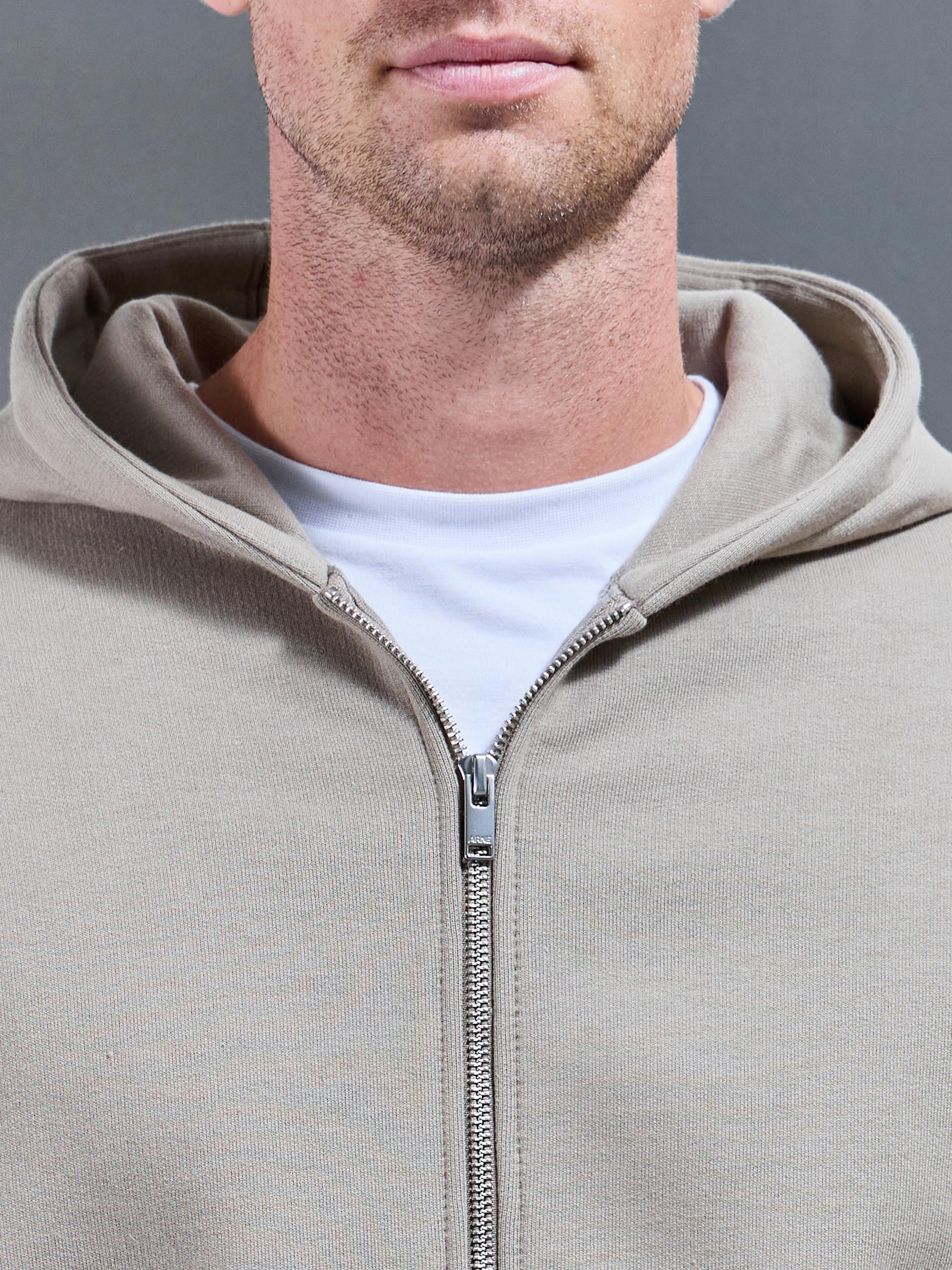 Relaxed Zip Through Hoodie in Stone