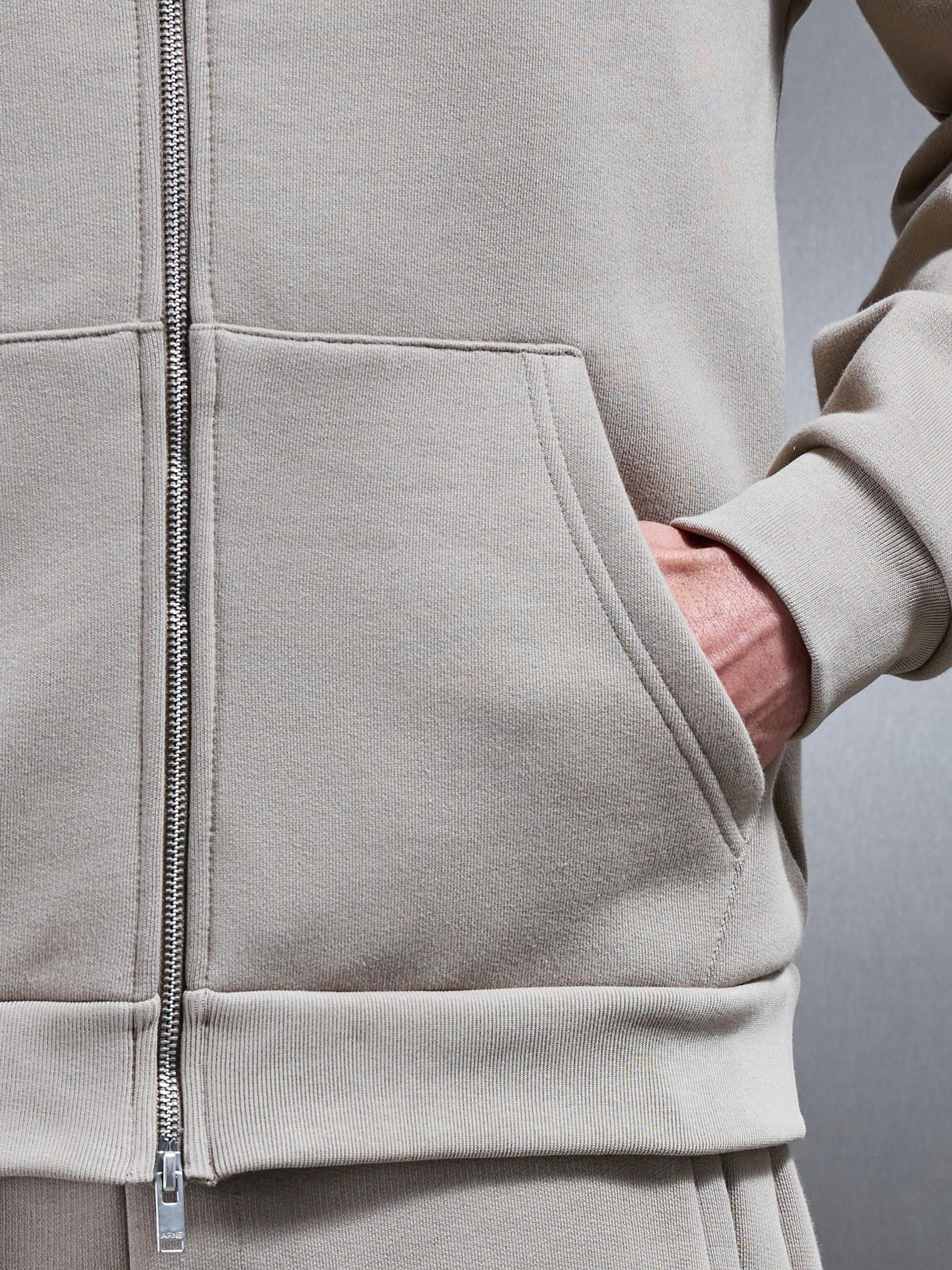 Relaxed Zip Through Hoodie in Stone