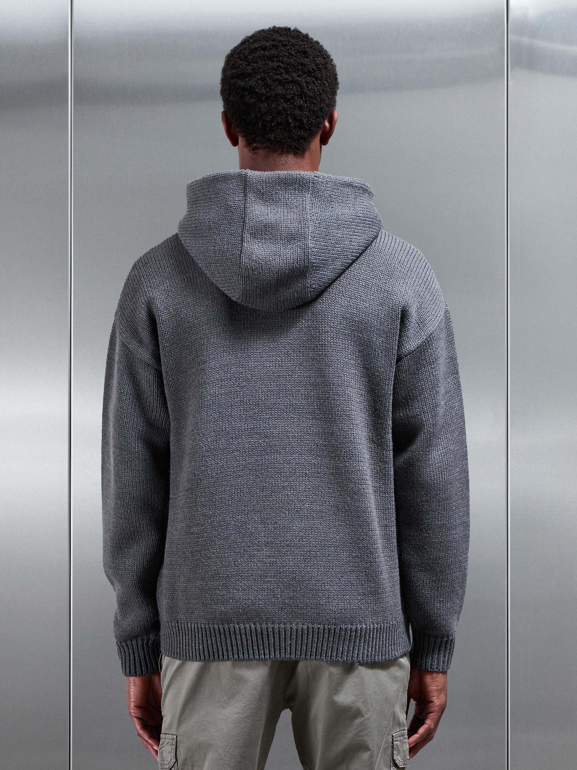 Relaxed Fit Chunky Knitted Hoodie in Grey