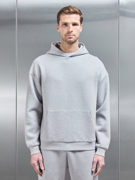 Relaxed Fit Knitted Hoodie in Marl Grey