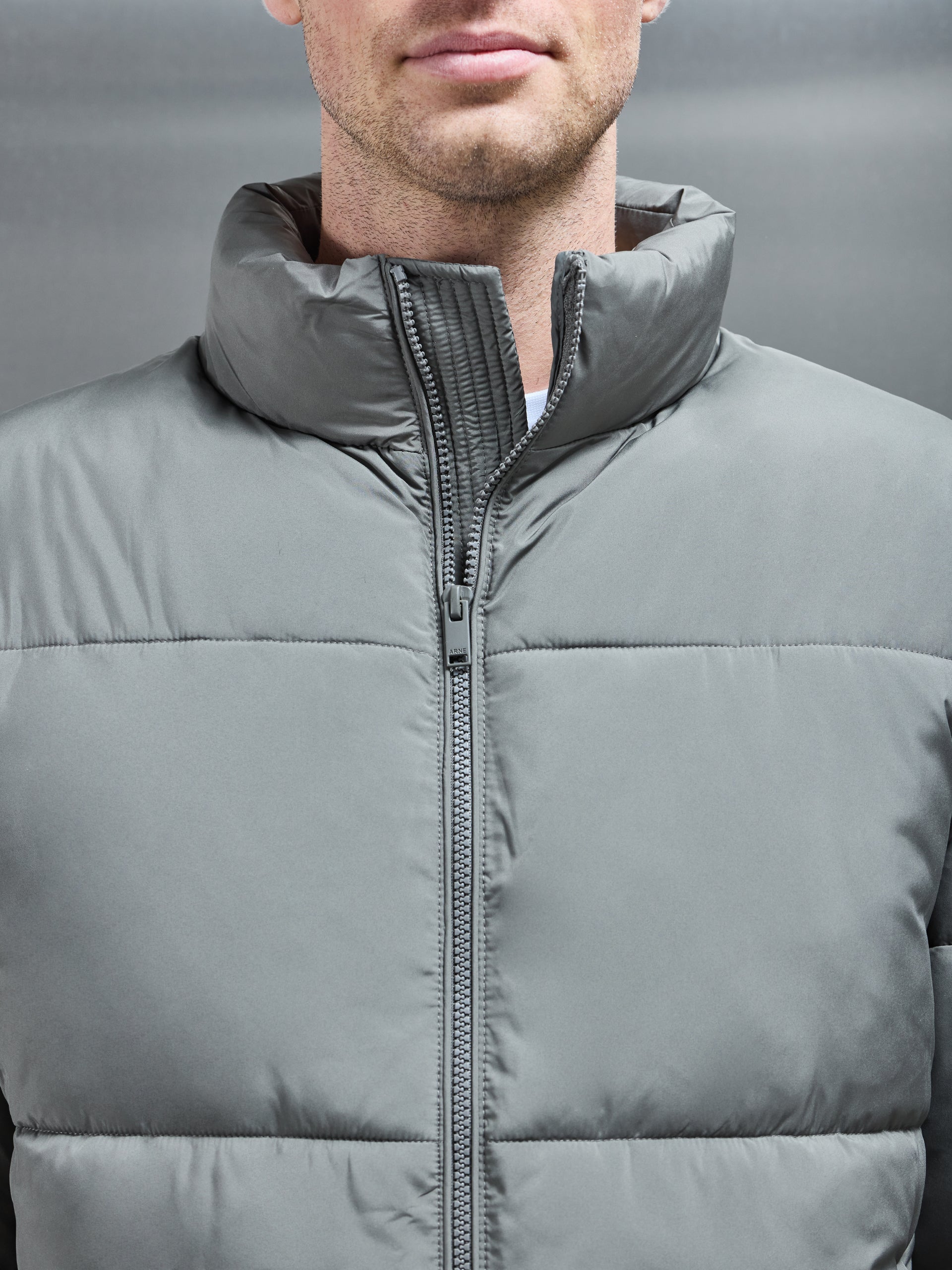 Relaxed Funnel Neck Puffer Jacket in Sage