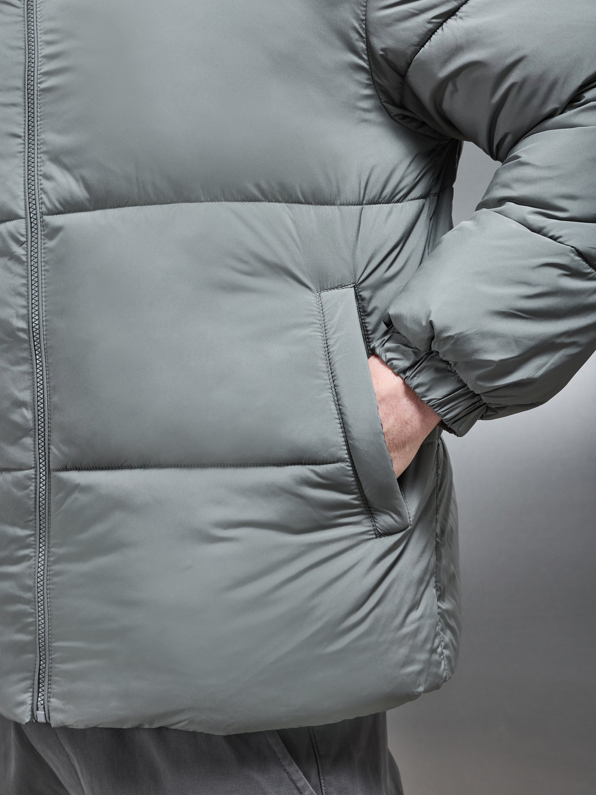 Relaxed Funnel Neck Puffer Jacket in Sage