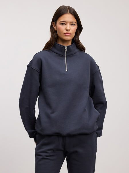 Womens Relaxed Jersey Half Zip in Slate Blue